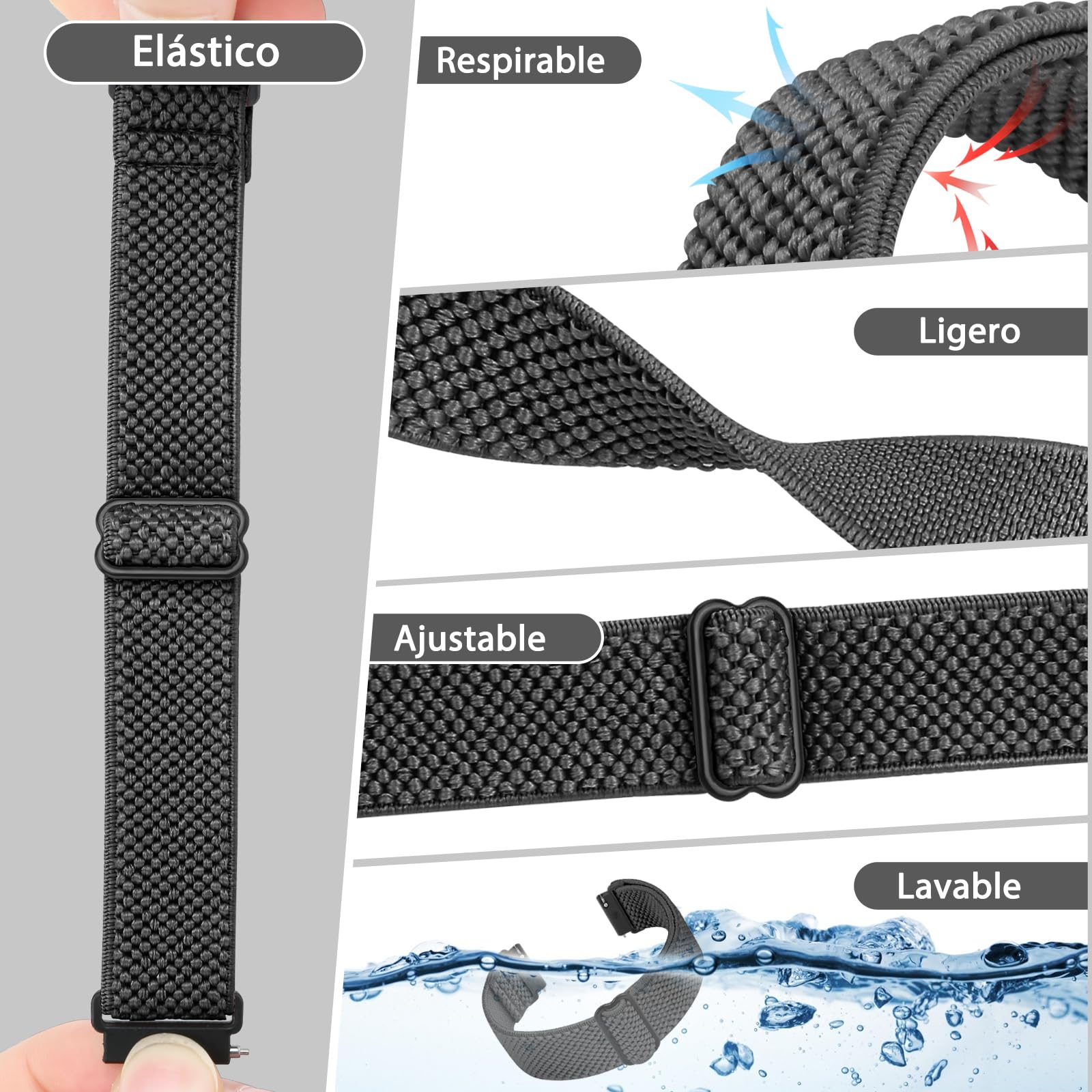 Correas de Reloj Compatibles 18mm 19mm 20mm 22mm 24mm, Pulsera de Repuesto de Liberación Rápida, Nailon Elástico Solo Loop