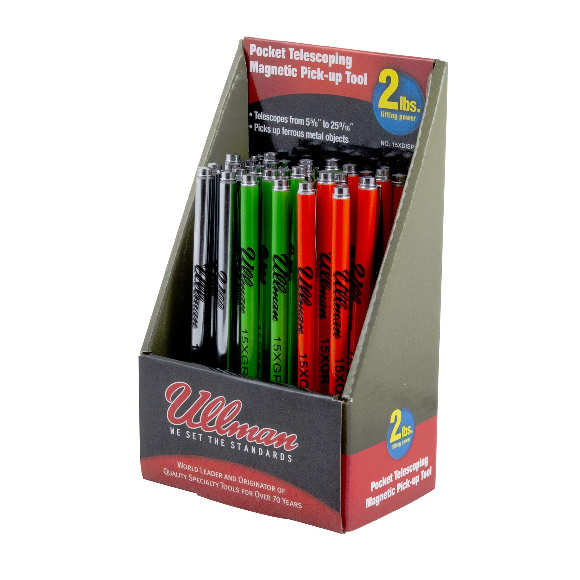 Ullman 15XDISP 30 piezas de bolsillo telescópico magnético para recoger herramientas, 5-5/8 pulgadas a 25-9/16 pulgadas longitud del mango extendido