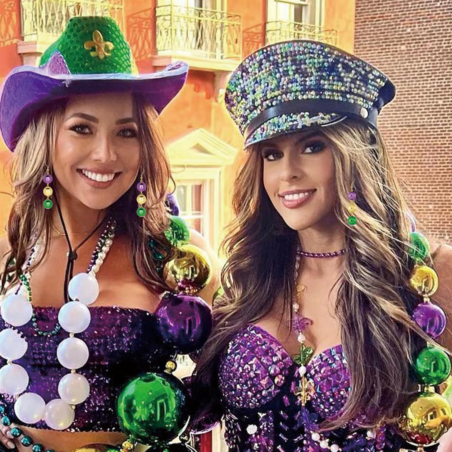 Mardi Gras Earrings Mardi Gras Beaded Flowers Dangle Earring for Women, Pendientes De Carnaval, Carnival Parade Jewelry Holiday - Image 2