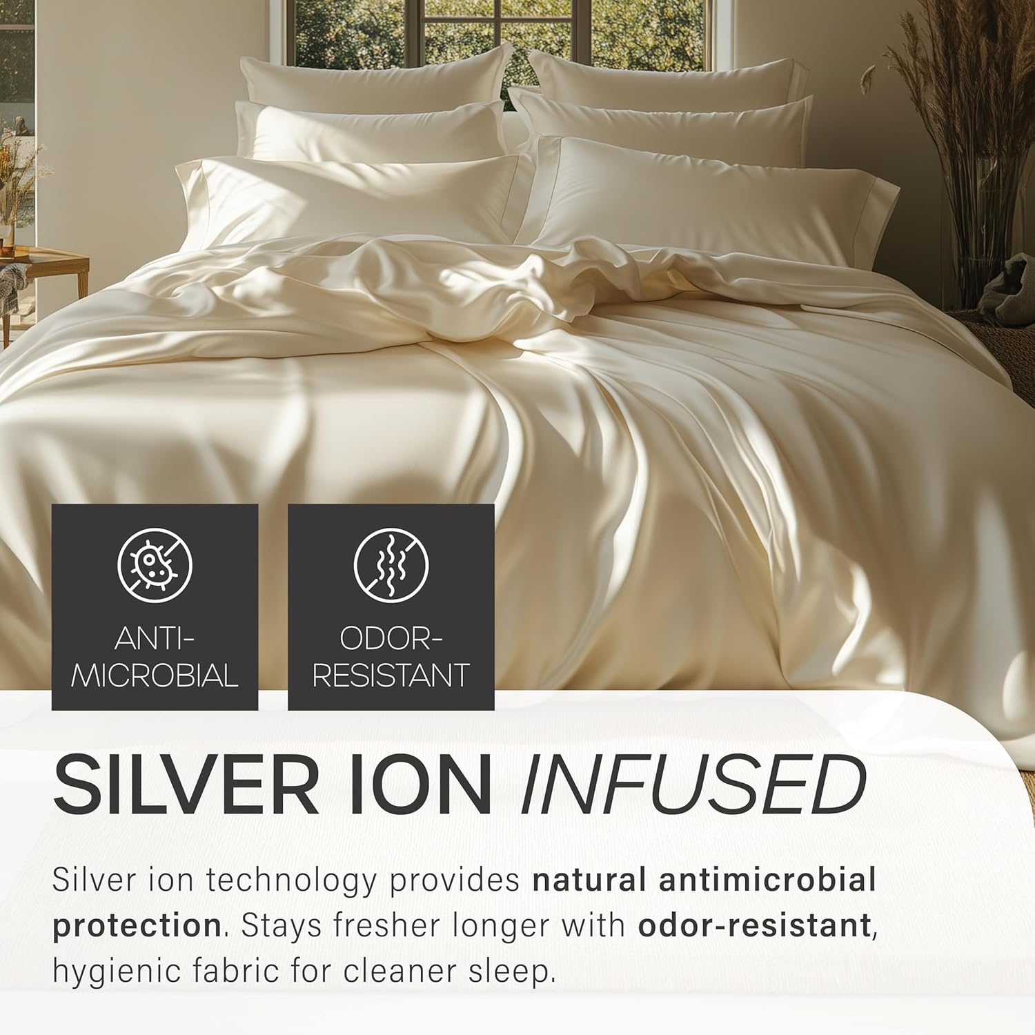 Eucalyptus Collection King Size Sheet w/Silver Ions | 100% Tencel | Ultra Soft | Cooling for Hot Sleepers | 18" Deep Pocket [Grey] - Image 5