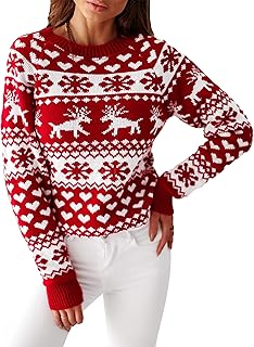 Achinel Womens Christmas Jumper Reindeer Snowflakes Kintwear Top Ladies Xmas Sweater Warm Long Sleeve Festive Knit Sweater