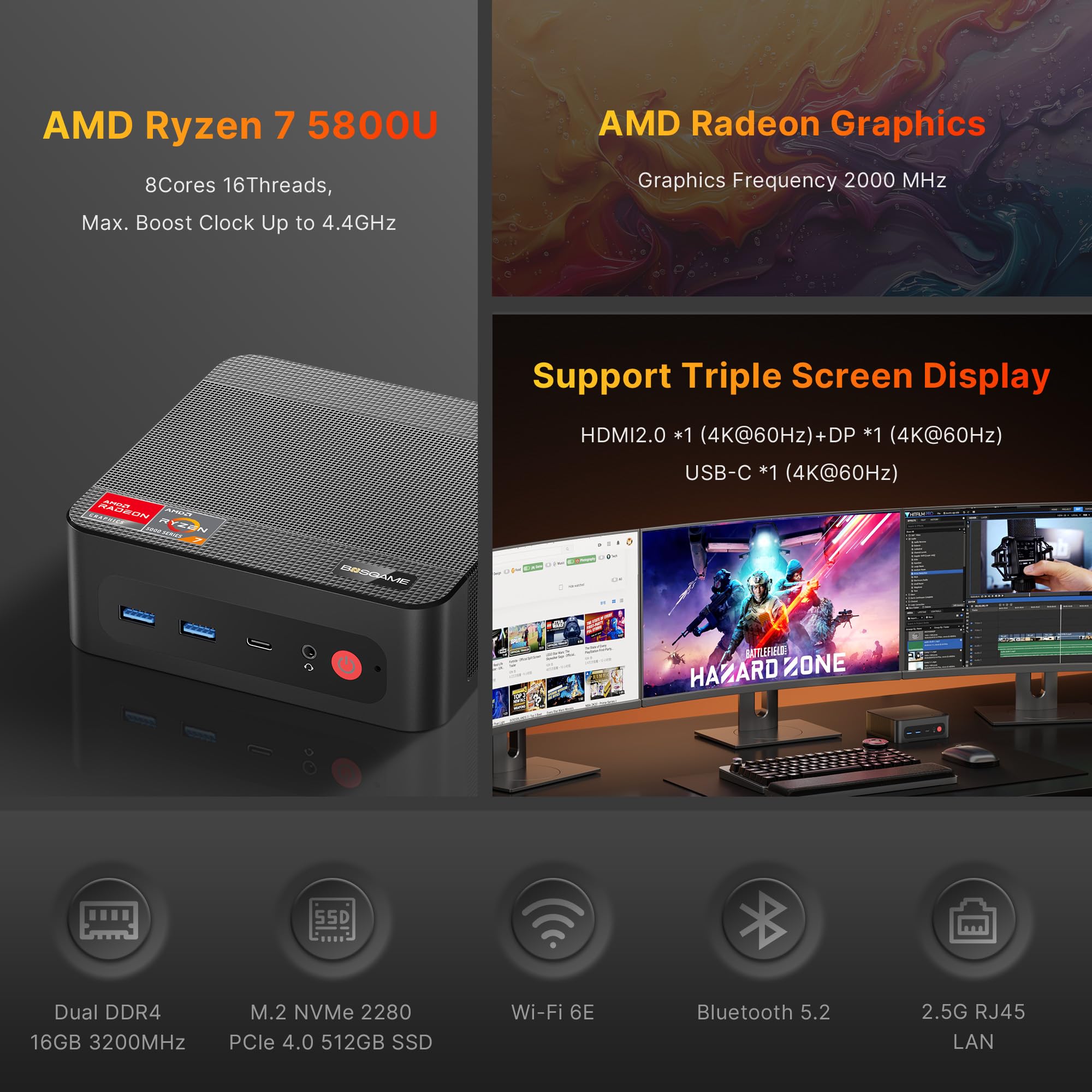 BOSGAMEミニPC Ryzen7 5800U RAM32GB SSD1TB Máy Tính Mini PC BOSGAME (Ryzen 7 5800u, Ram 16GB, SSD 512GB