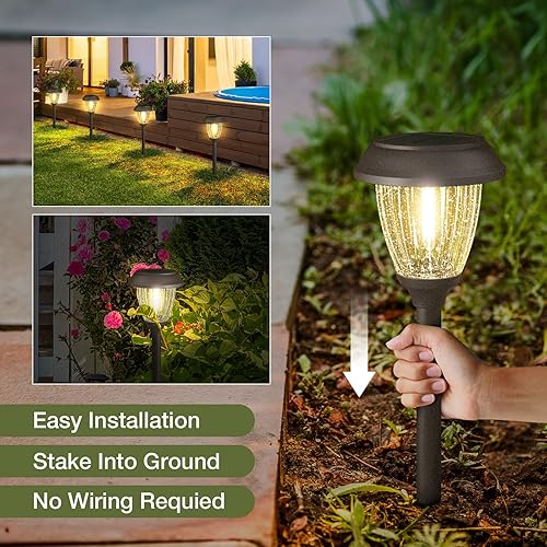 Miniatura 7 de XMCOSY+ Luces solares para exteriores 1025 LM LED con 2 modos de iluminación, luces solares de jardín de vidrio y metal, IP65 impermeable alimentado