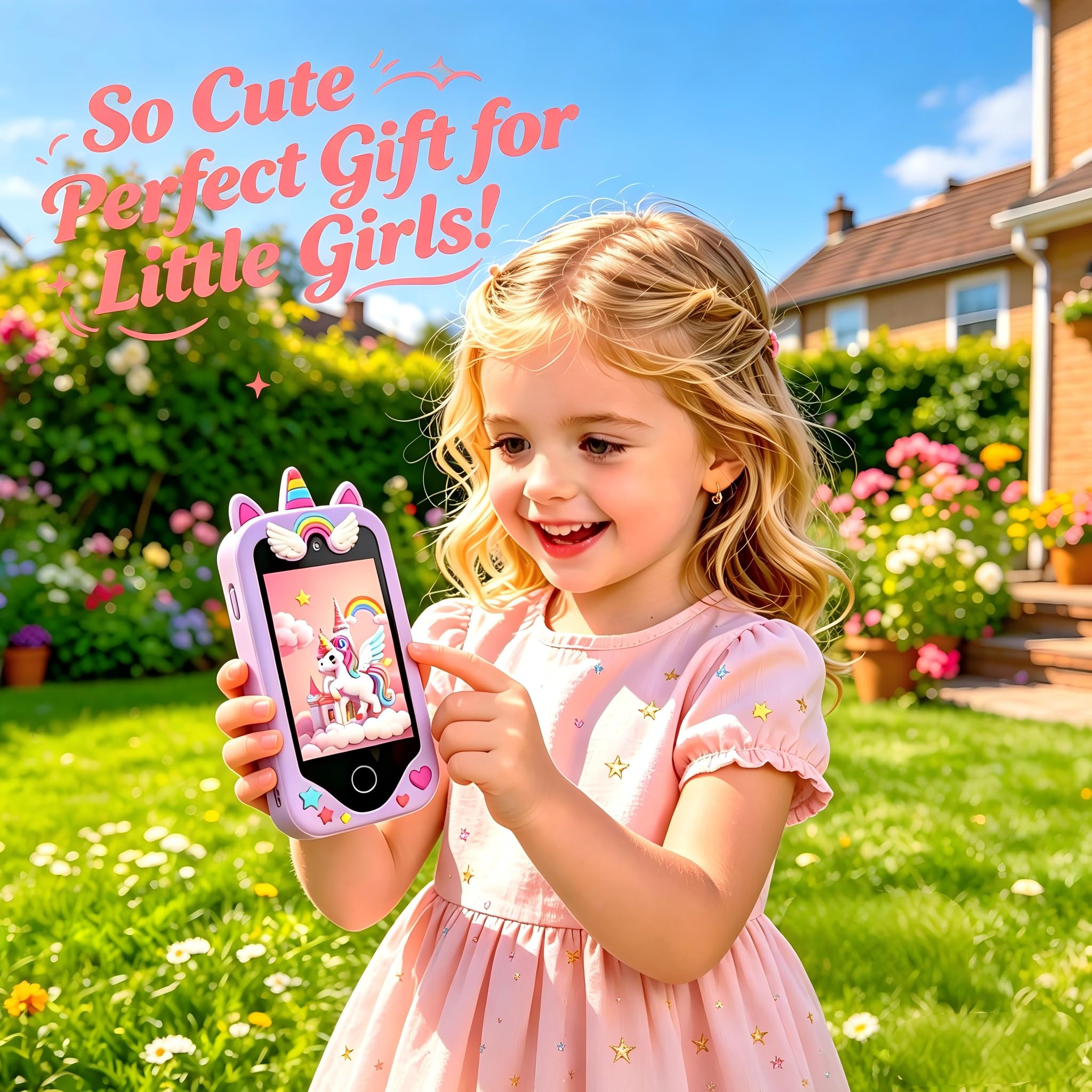 Kinder Smartphone für Mädchen, Kinder Telefon Spielzeug mit Touchscreen, Kinder Weihnachtsgeburtstagsgeschenk für Alter 3-8 Jahre alt, Dual-Kameras, Lernen, Musik-Player, Spiele, Lila