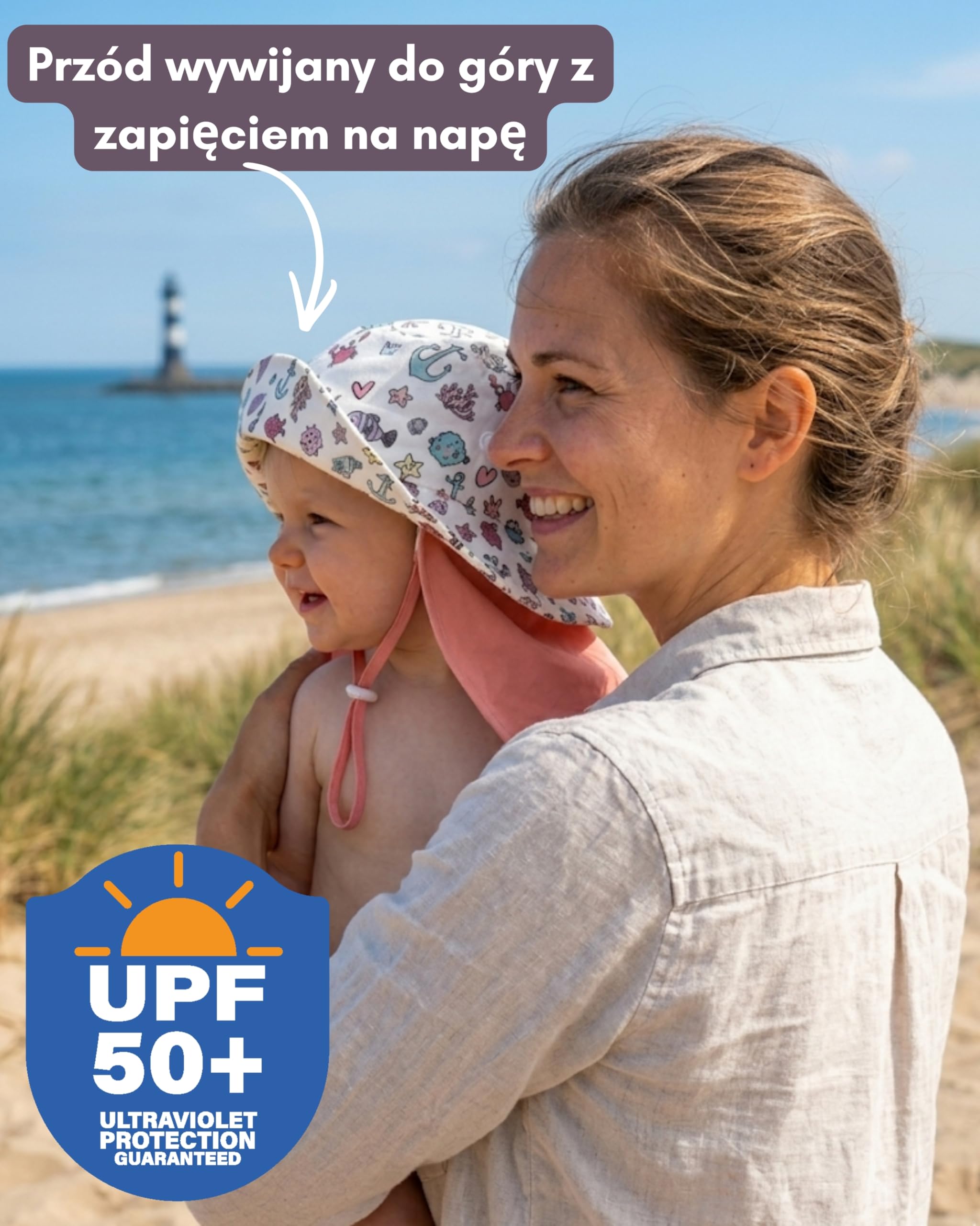 HECKBO Kapelusz przeciwsłoneczny dla malucha z ochroną UPF 50+ - Wysokiej jakości bawełna, dinozaur syrenka - 6-24 miesięcy
