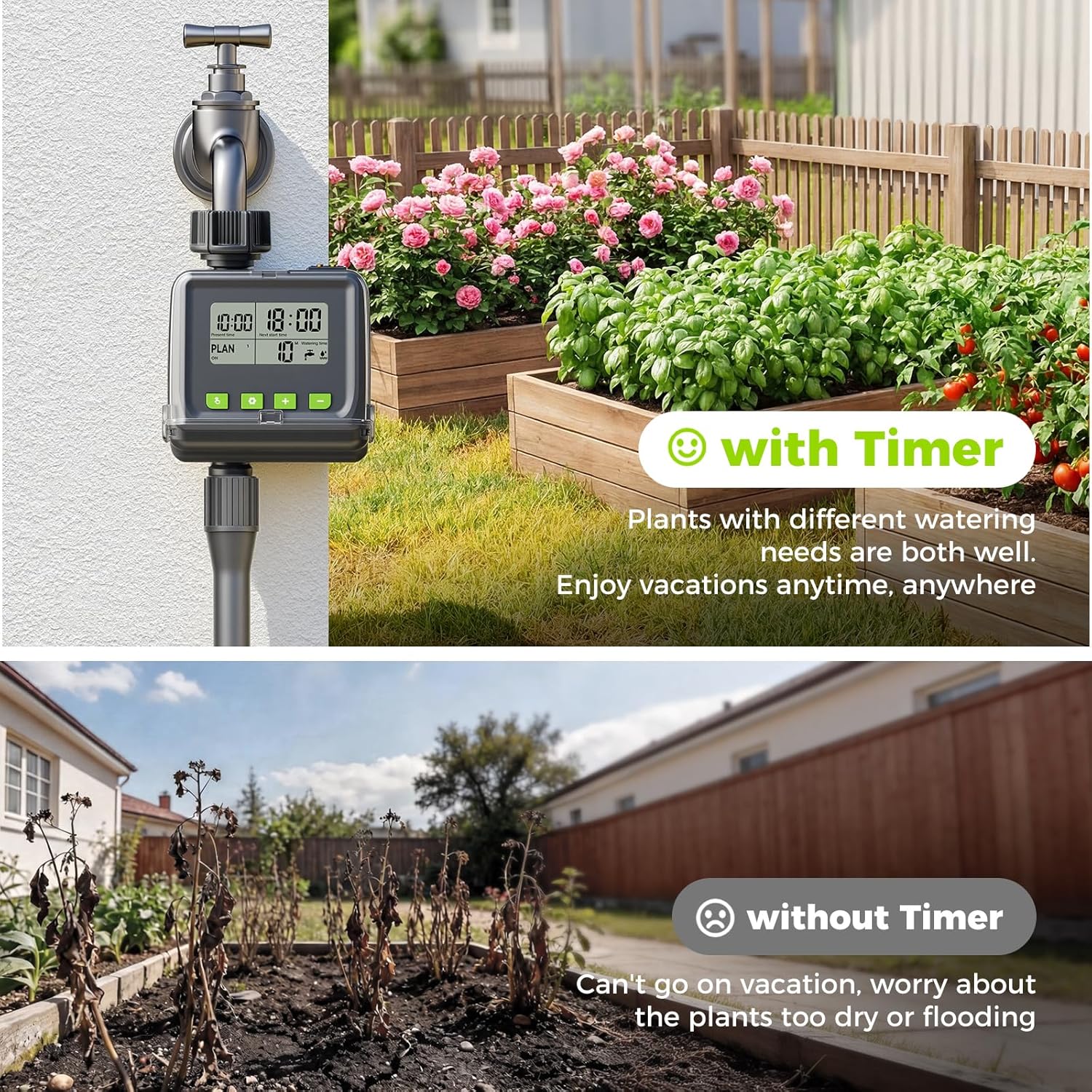 Sprinkler Timer for Garden Hose, Programmable Watering Timer with Rain Delay, Outdoor Automatic & Manual Drip Irrigation Controller System for Lawn Yard Greenhouse, Fieldoria V104