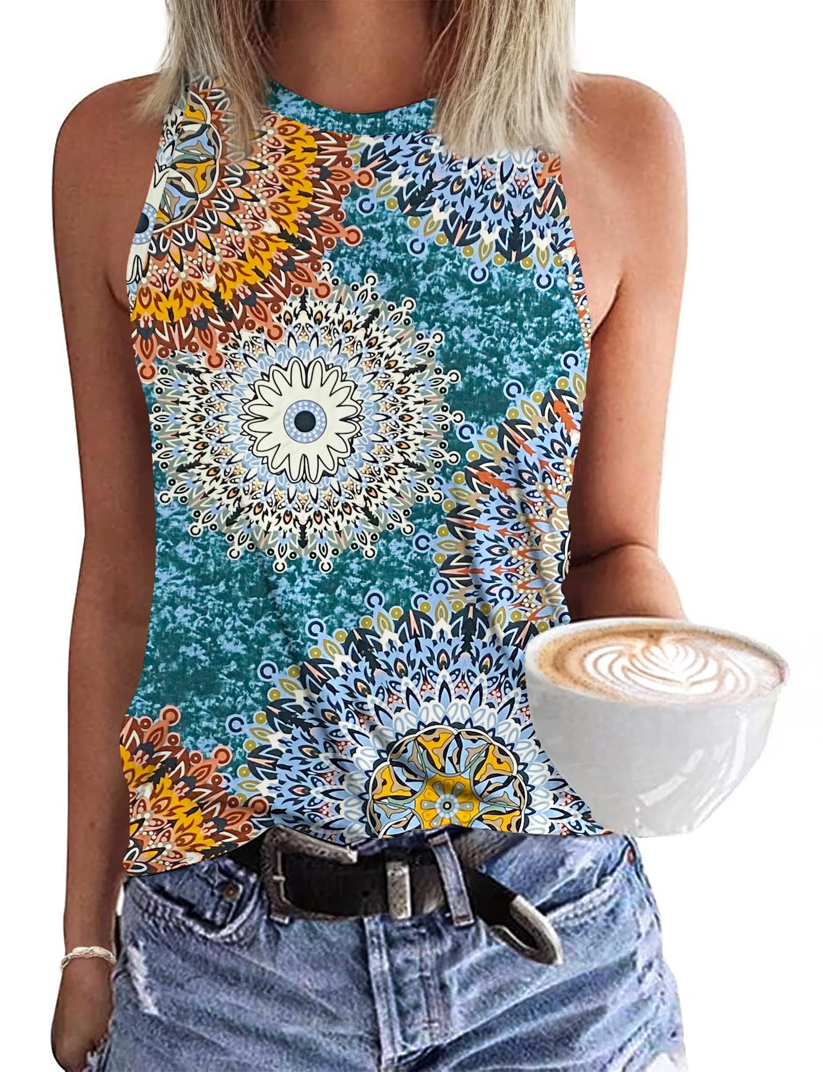 WNEEDU Womens Summer Tank Tops Sleeveless Crewneck Loose Fit Basic Cami 2025 New Casual Shirt