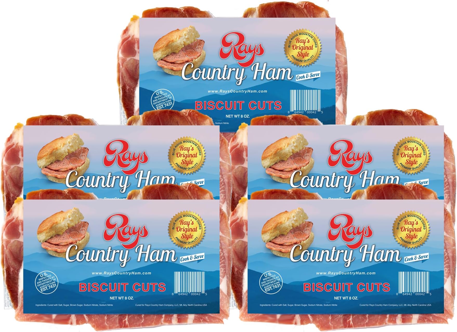 RAYS COUNTRY HAMBiscuit Cuts | 2.5 lb. / 5-8 oz. Packs | 2 Oz. slices for Biscuits | The Real Thing | Authentic Blue Ridge Mountain Dry-Cured