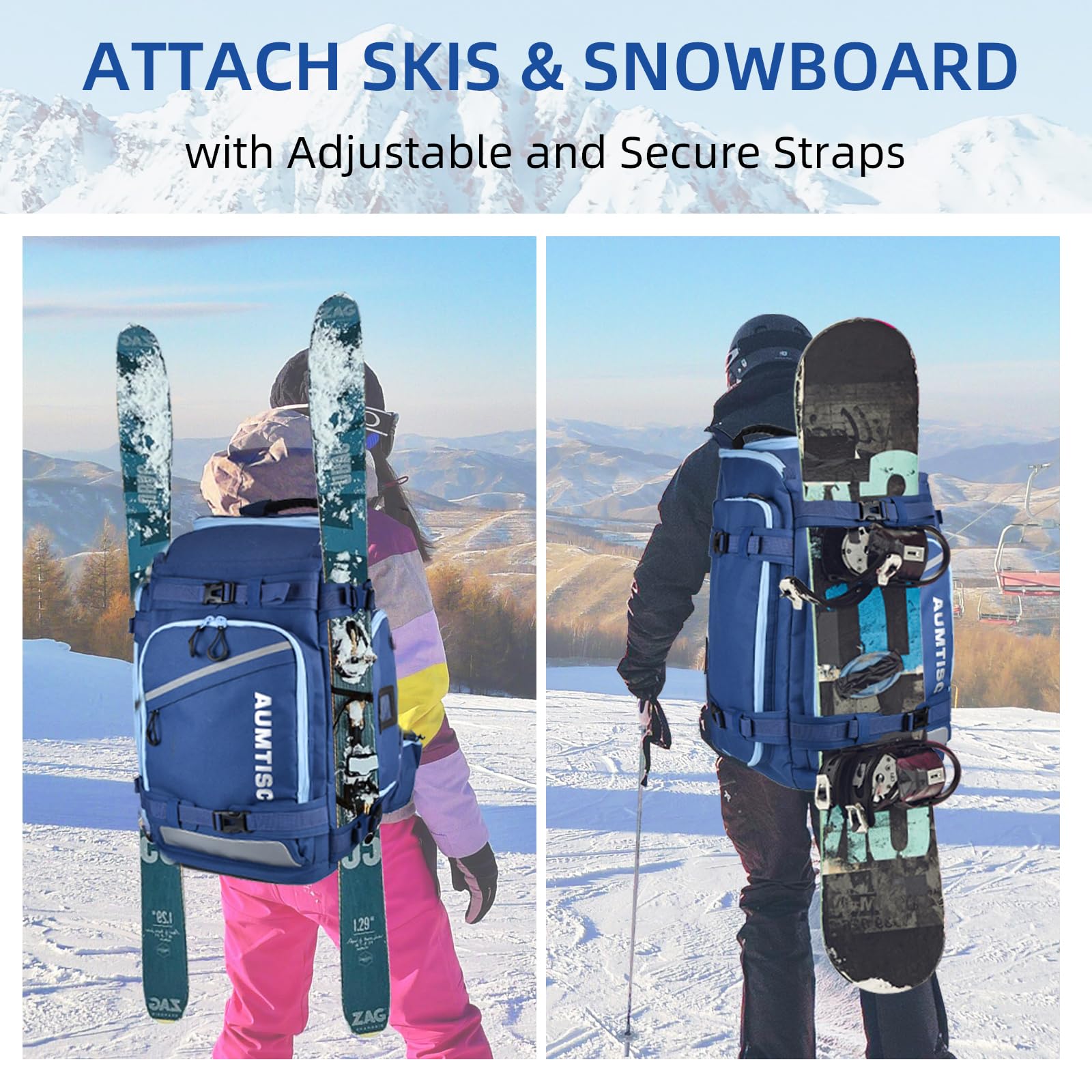 AUMTISC Mochila para Botas de esquí, Bolsas para Botas de esquí Acolchadas y Bolsas para Casco para Viajes aéreos, Equipo de esquí, Gafas, Guantes, esquí y Snowboard