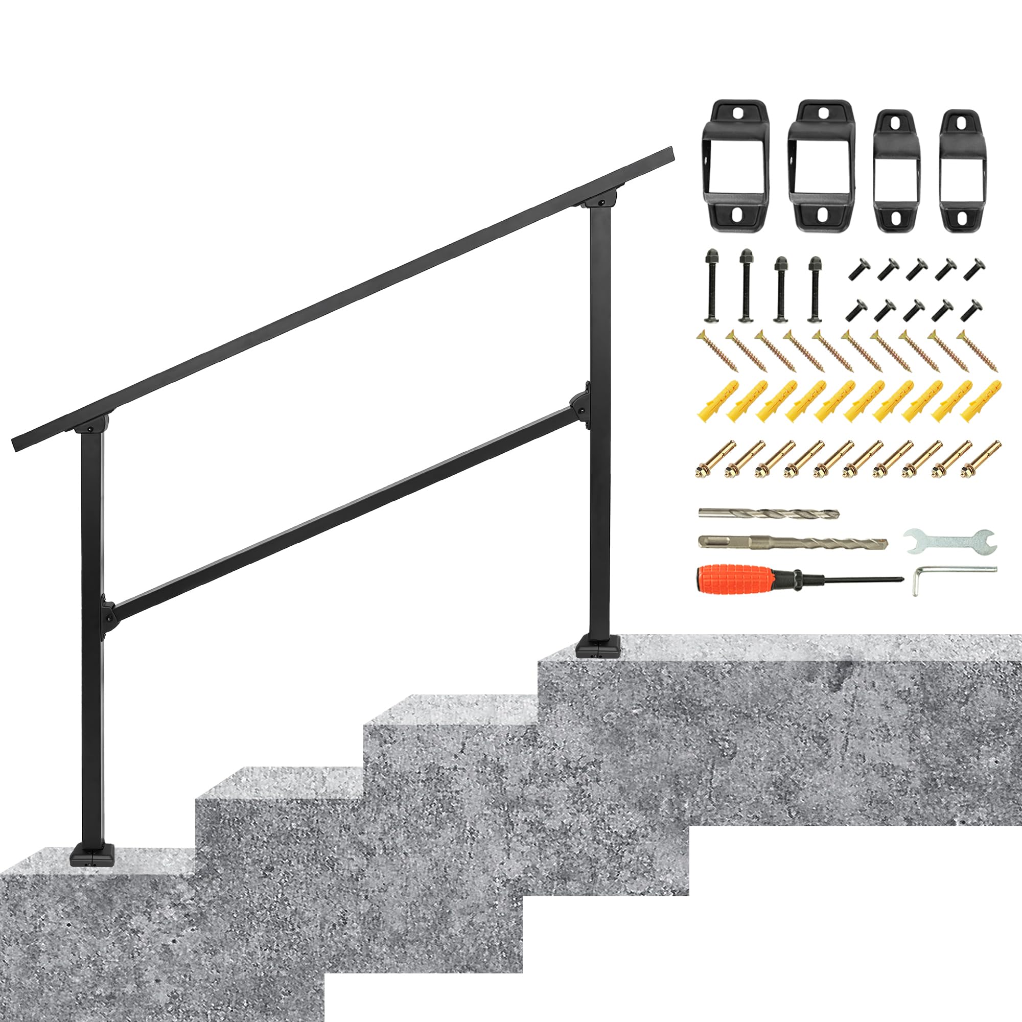 Rampe d'Escalier Extérieur Fer Forgé Réglable Noir pour 3 ou 4 Marches