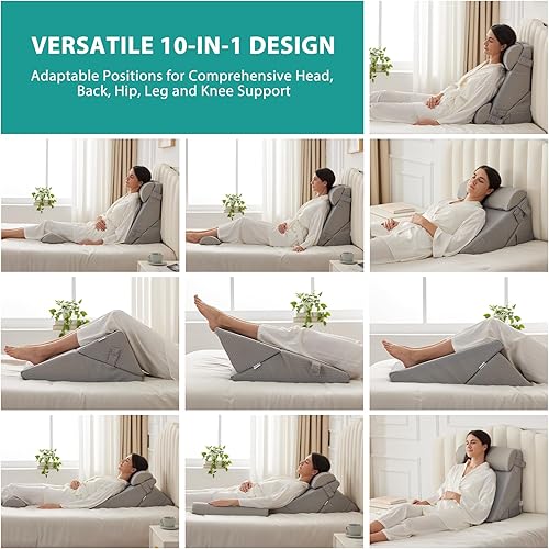 Miniatura 3 de Bedluxe - Juego de 4 almohadas de cuña ajustables para cama, de espuma viscoelástica, para poscirugía, aliviar el dolor de espalda, cuello y