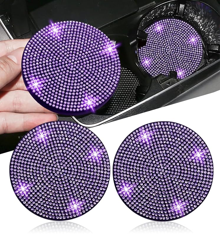 NBTEPEM Base de Silicone com Strass para Porta-Copos Automotivo Redonda Roxo-Violeta, 2 peças