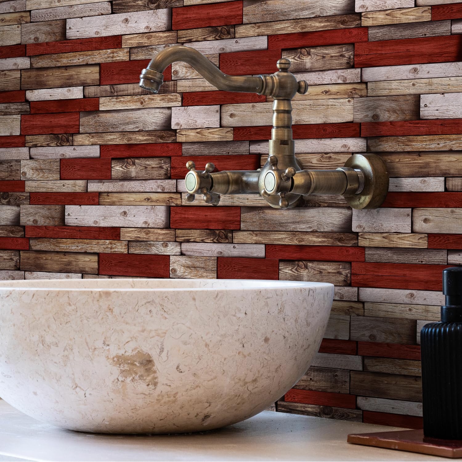 Piastrelle Adesive Cucina 12x24.6 cm Rosso Marrone Retro Piastrelle Adesive Bagno Mobili Decorazioni Pavimento Pvc Adesivo Mattonelle Adesive Impermeabile Piastrelle Adesive 48 Pezzi