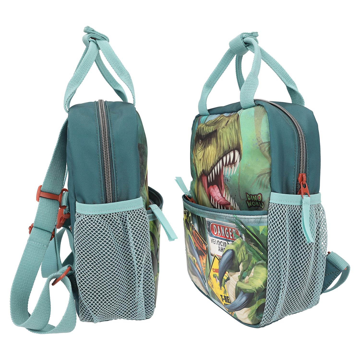 Depesche 11778 Dino World Danger - Rucksack für Kinder in Dunkelgrün mit Trex Motiv, Tasche mit verstellbaren Trägern und Seitentaschen