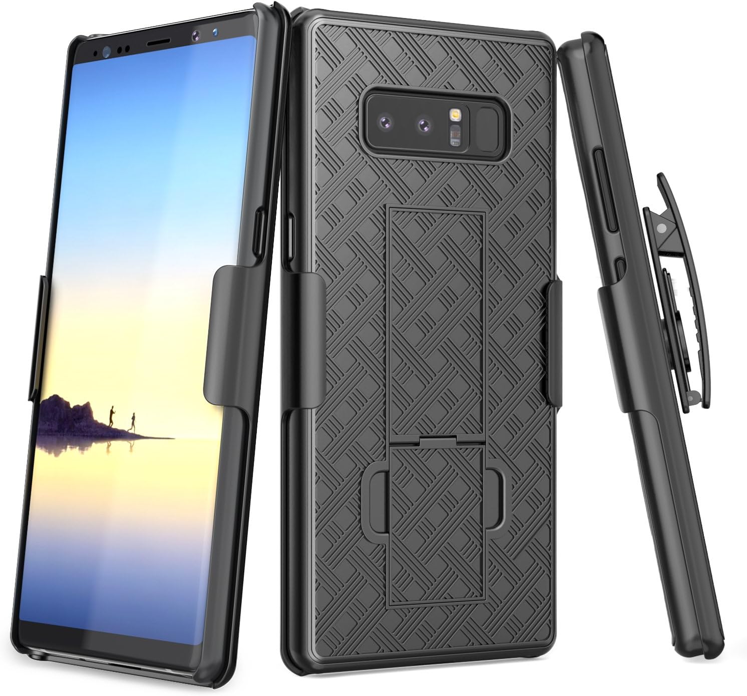 Galaxy Note 8 Case, TILL [Thin Design] Holster Locking Belt Swivel Clip Non-Slip Texture Hard Shell [Built-in Kickstand] Combo Case Defender Cover for Samsung Galaxy Note 8 All Carriers [Black]