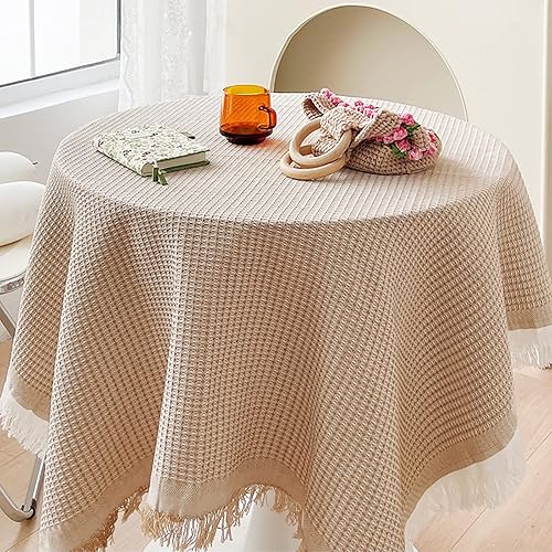 Miniatura 5 de NM&DMY Tassel Tablecloth Cotton Linen Weave Table Cover Premium Japanese Table Cloth Indoor Outdoor Tabletop Decor Dust-Proof Table Linens-Coffee