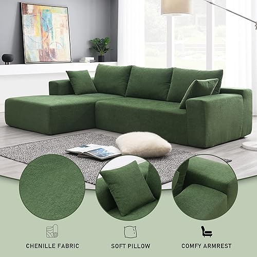 Miniatura 2 de DEINPPA Sofá modular de estilo minimalista moderno con almohadas, juego de muebles de sofá seccional profundo, sofá de felpilla en forma de L de 4