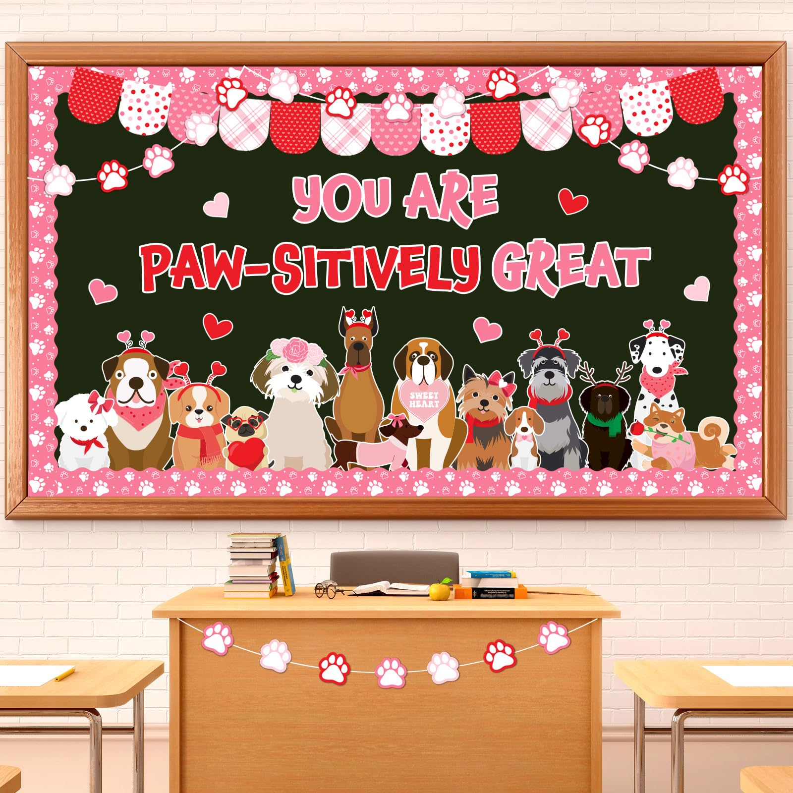 JarThenaAMCS 73Pcs Valentine's Day Pet Dog Bulletin Board Decoration Set Cute Puppy Heart Theme Cutouts for Classroom Wall Decor Wedding Anniversary