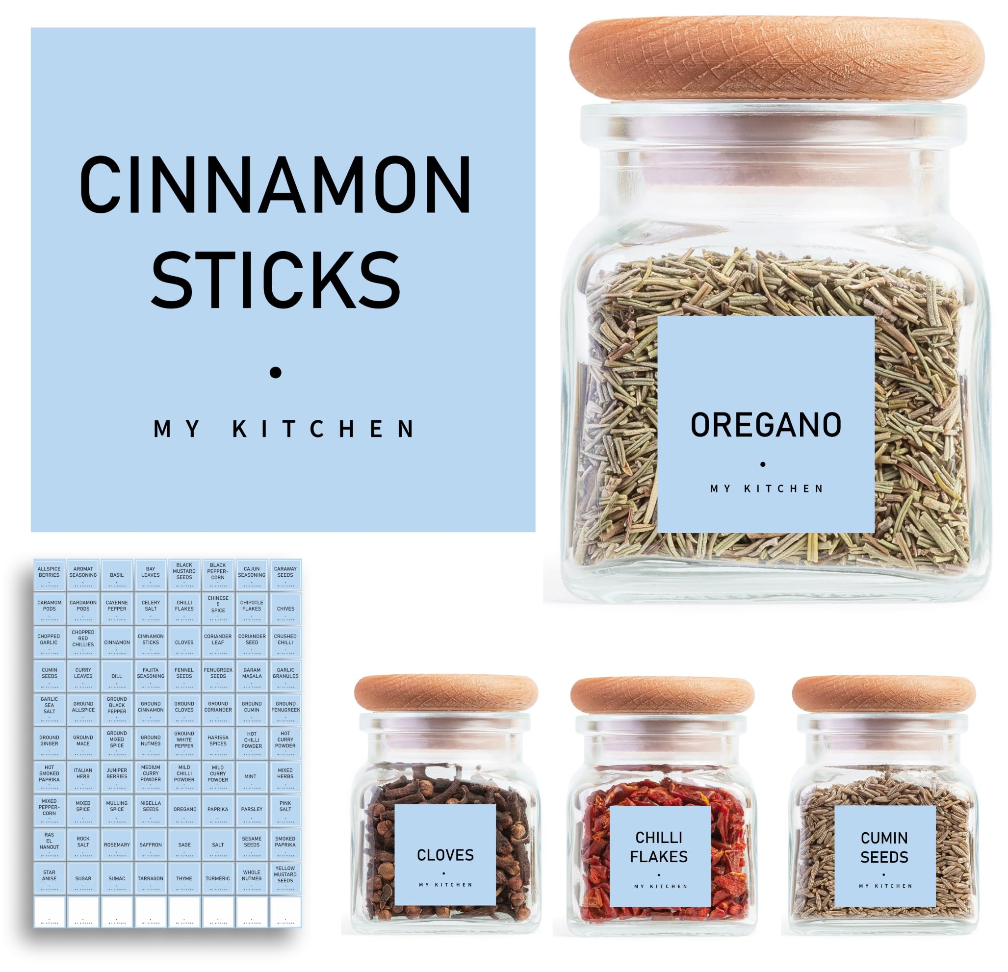 Spice Jar Labels - Blue Chalk, Chalk Blue, 30 x 30mm