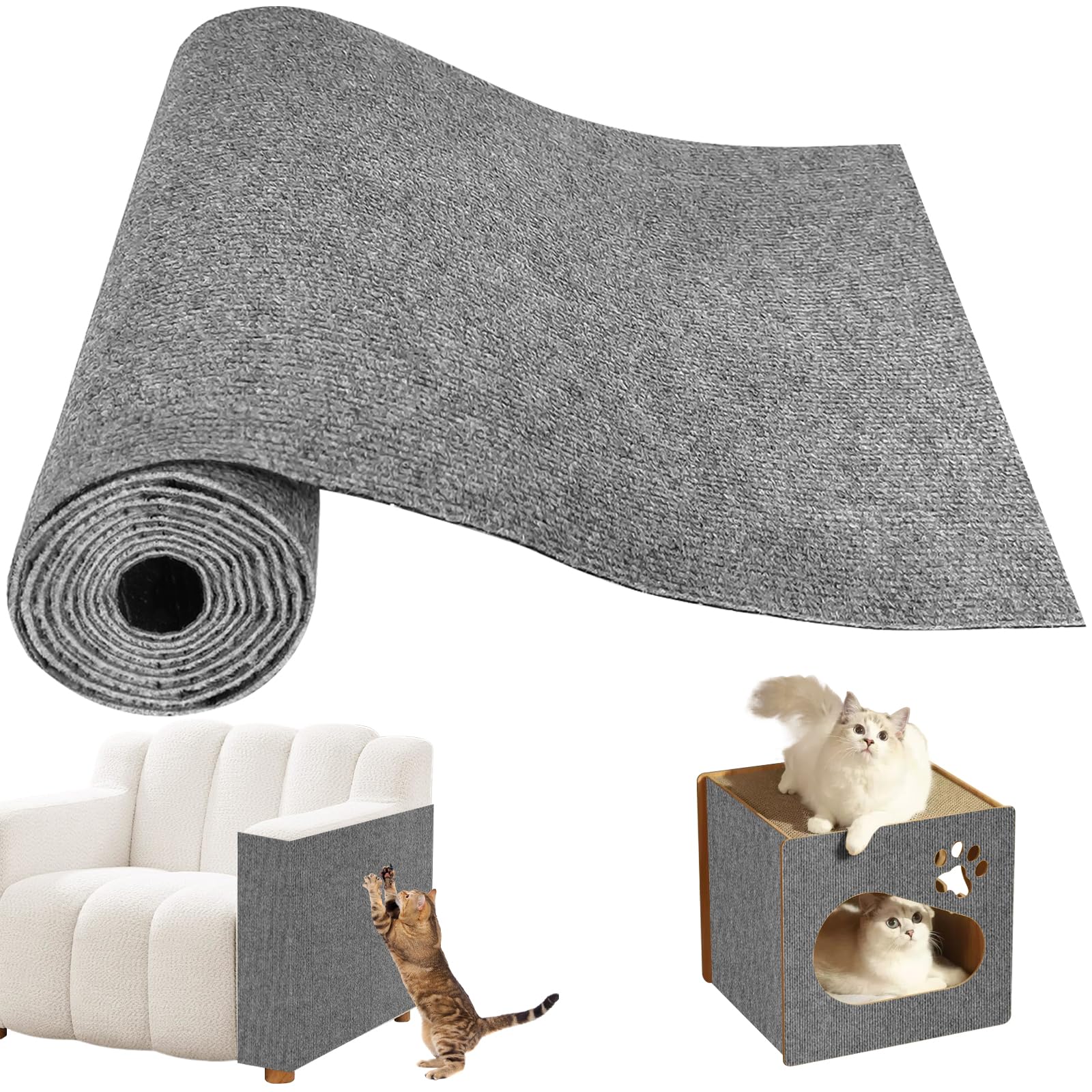 Hlimior Thickened Self-Adhesive Cat Scratching Mat, DIY Cuttable Climbing Wall Scratch Pad, Anti Scratch Furniture Protector for Wall, Floor, Shelf, Shelves, Steps Couch Furniture DIY Protector (Grey)