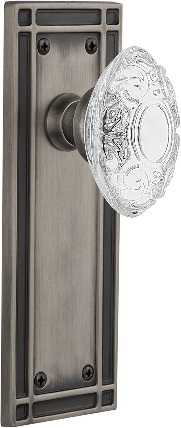 Nostalgic Warehouse 753868 Mission Plate with Crystal Victorian Knob, Backset Size:, Satin Nickel