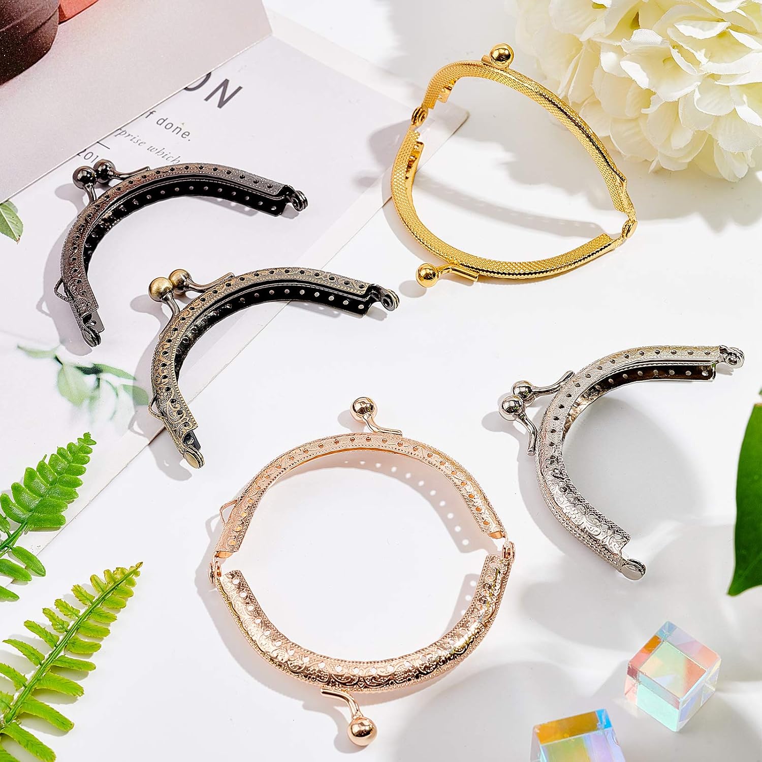 PH PandaHall 10pcs Metal Purse Frame 3.3" Retro Arch Metal Purse Coin Bag DIY Craft Frame Kiss Clasp Lock for DIY Bag Sewing Craft Wallet Handbag, 5 Colors