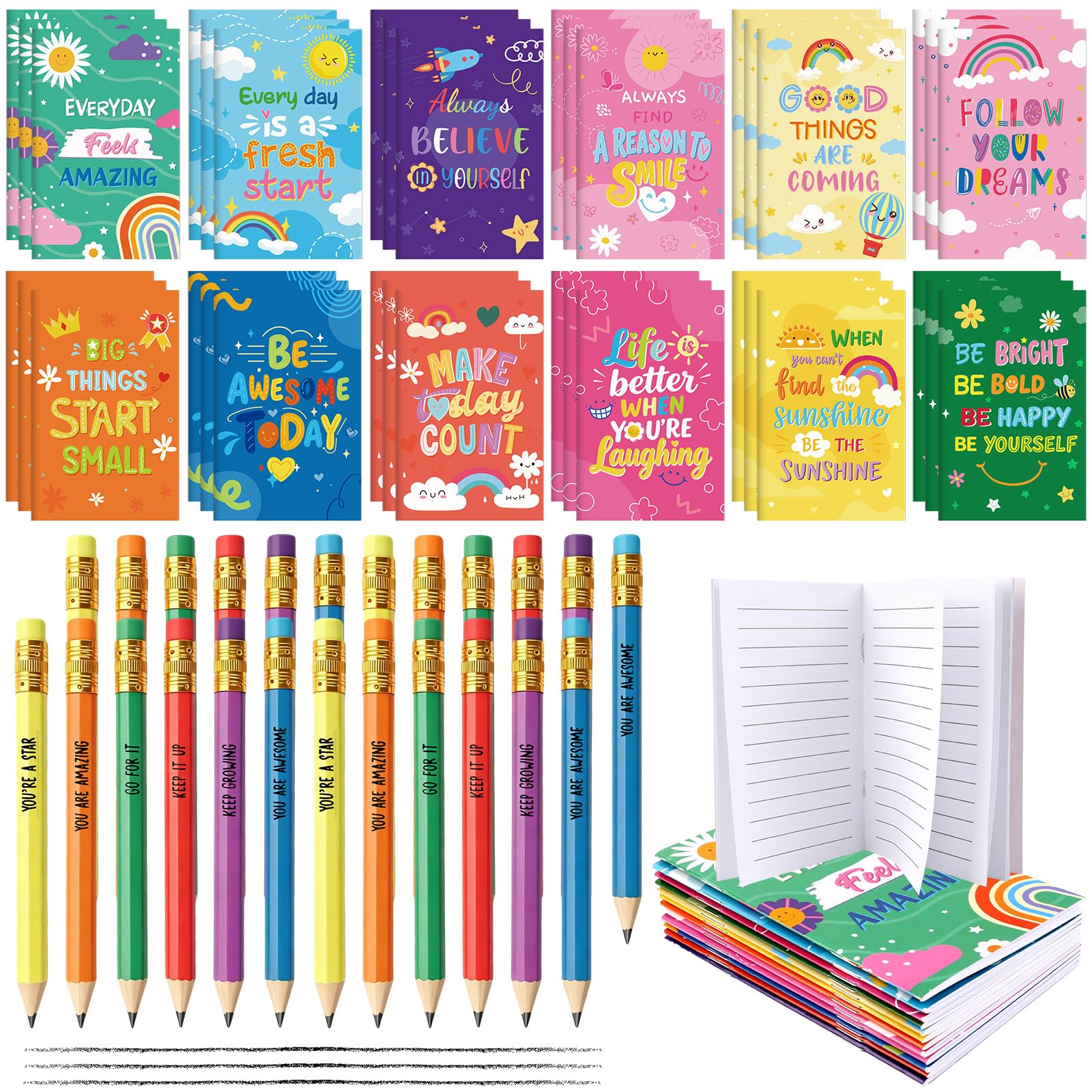 Kitimi 24 Sets End of Year Gifts for Children End of Year Class Gifts for Students from Teachers with Motivational Notebook+Pencils, Bulk Party Bag Filler from School Leavers Gift School Rewards