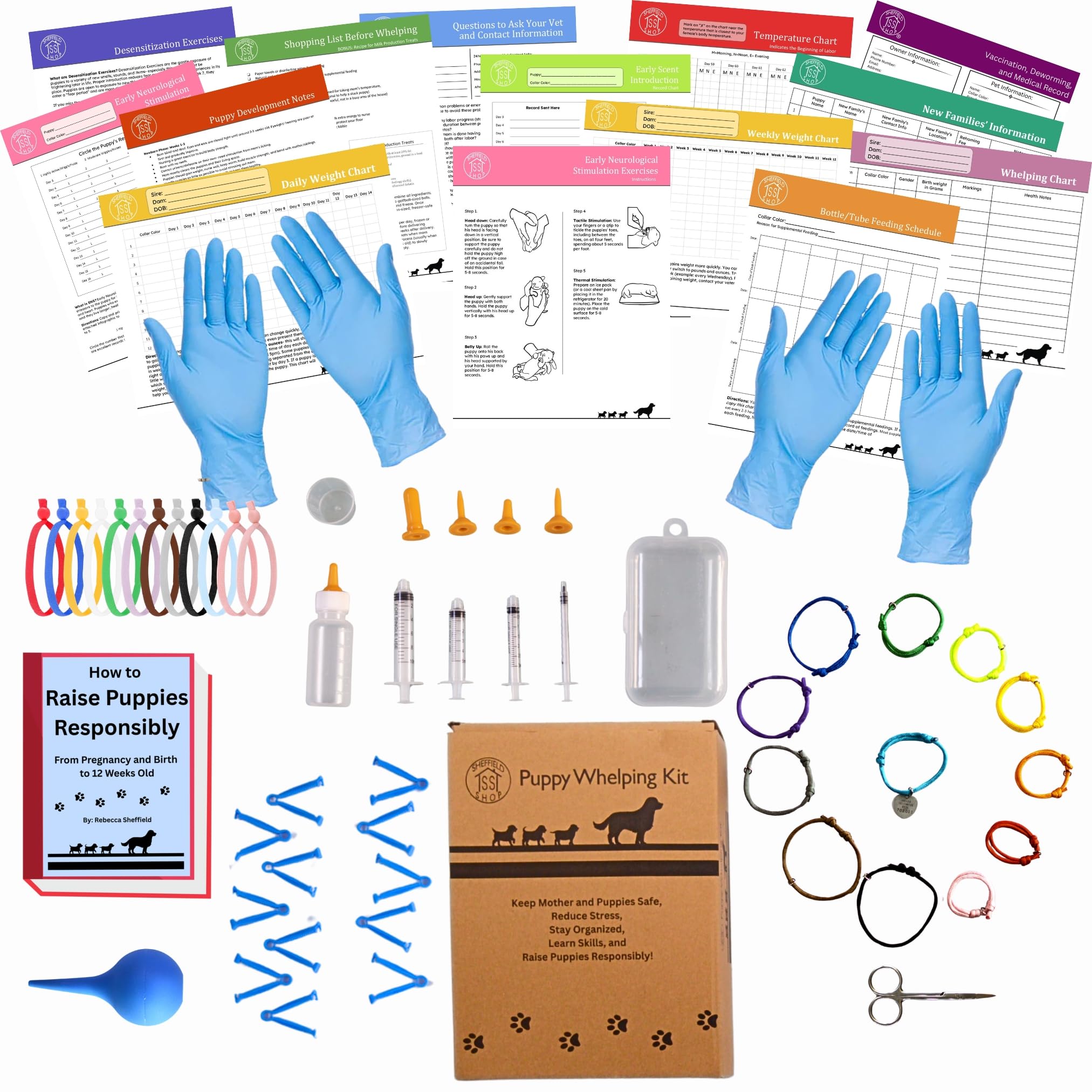 Puppy Whelping Supplies 64 Piece Puppy Whelping Kit for Puppies Birth Pregnant Dog Birthing Supplies Newborn Collars for Litter Bottles for Nursing