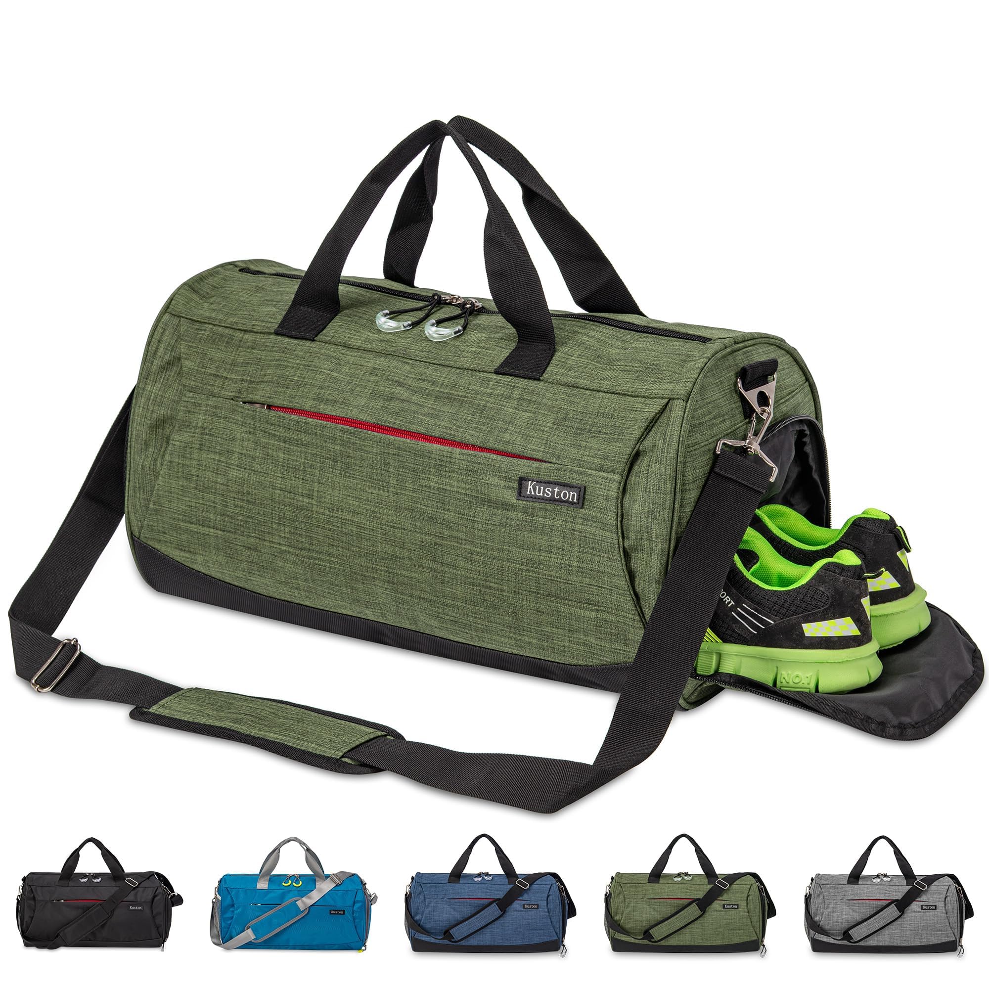 Kuston Sports Gym Bag with Shoes Compartment, Trolley Sleeve and Wet Pocket Gym Duffel Bag Overnight Bag-Upgraded