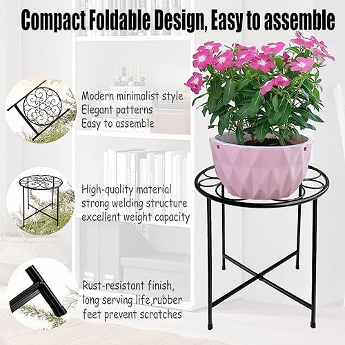 Miniatura 4 de ZEECER Soporte para plantas, paquete de 2 soportes redondos para plantas para interiores y exteriores, diseño retro de 15 pulgadas de alto, soporte