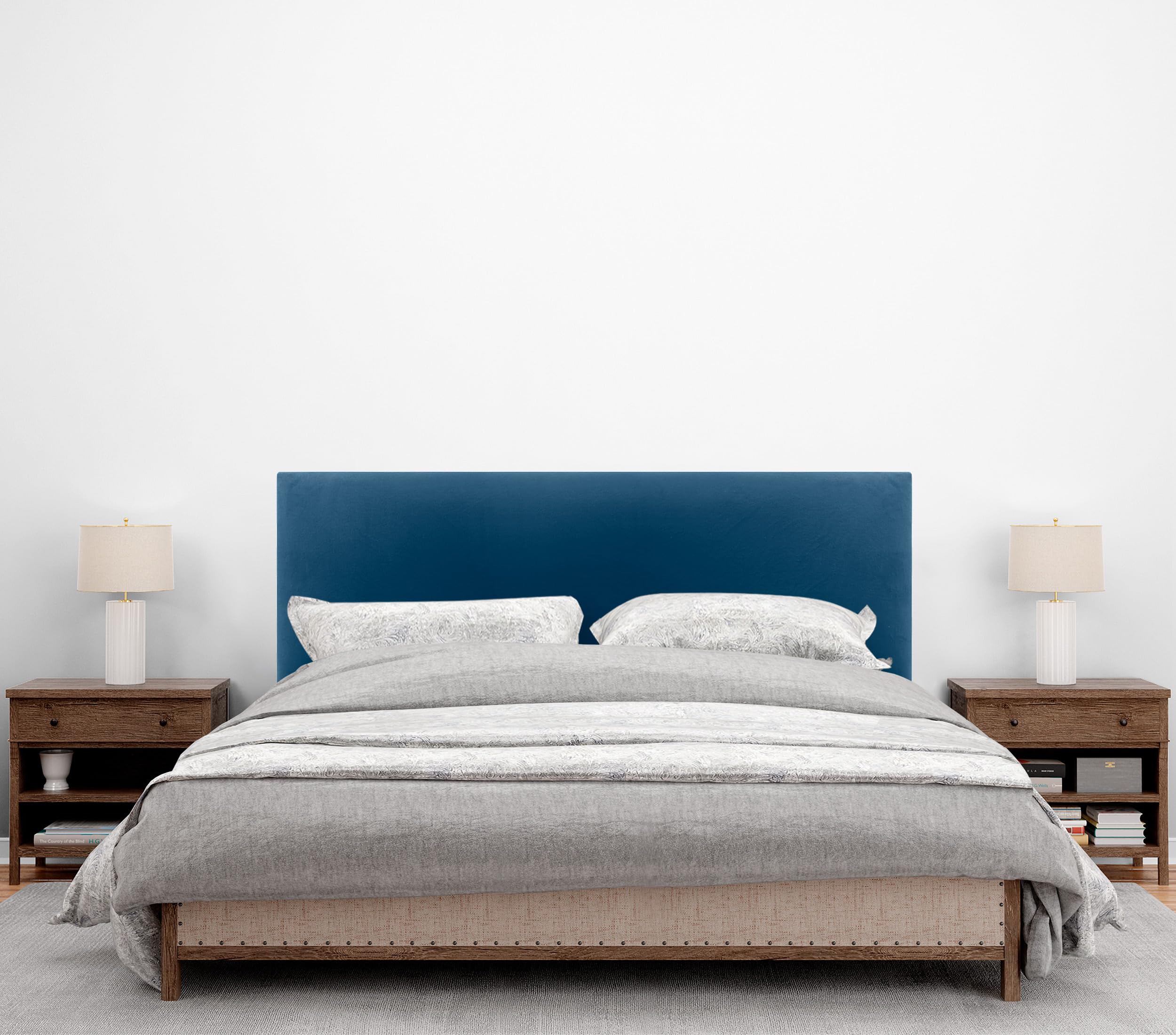 DHOME Testiera in Velluto Liscio con gambe di Alta Gamma Moderna Testiera Imbottita Letto di Lusso Camera da Letto Imbottita (Blu, 160cm)