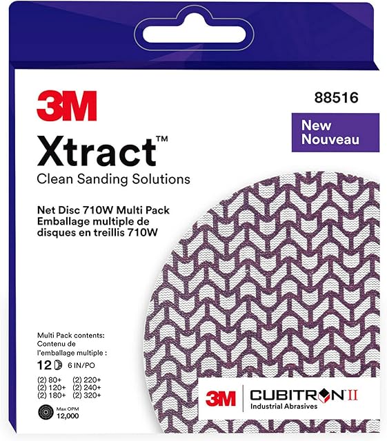 3M Xtract Cubitron II Net Disc 710W, 6 in, 12 Piece Multi-Pack Hook and Loop Sanding Discs, 80+, 120+, 180+, 220+, 240+, 320+, Virtually Dust-Free, Assorted Grades, 88516
