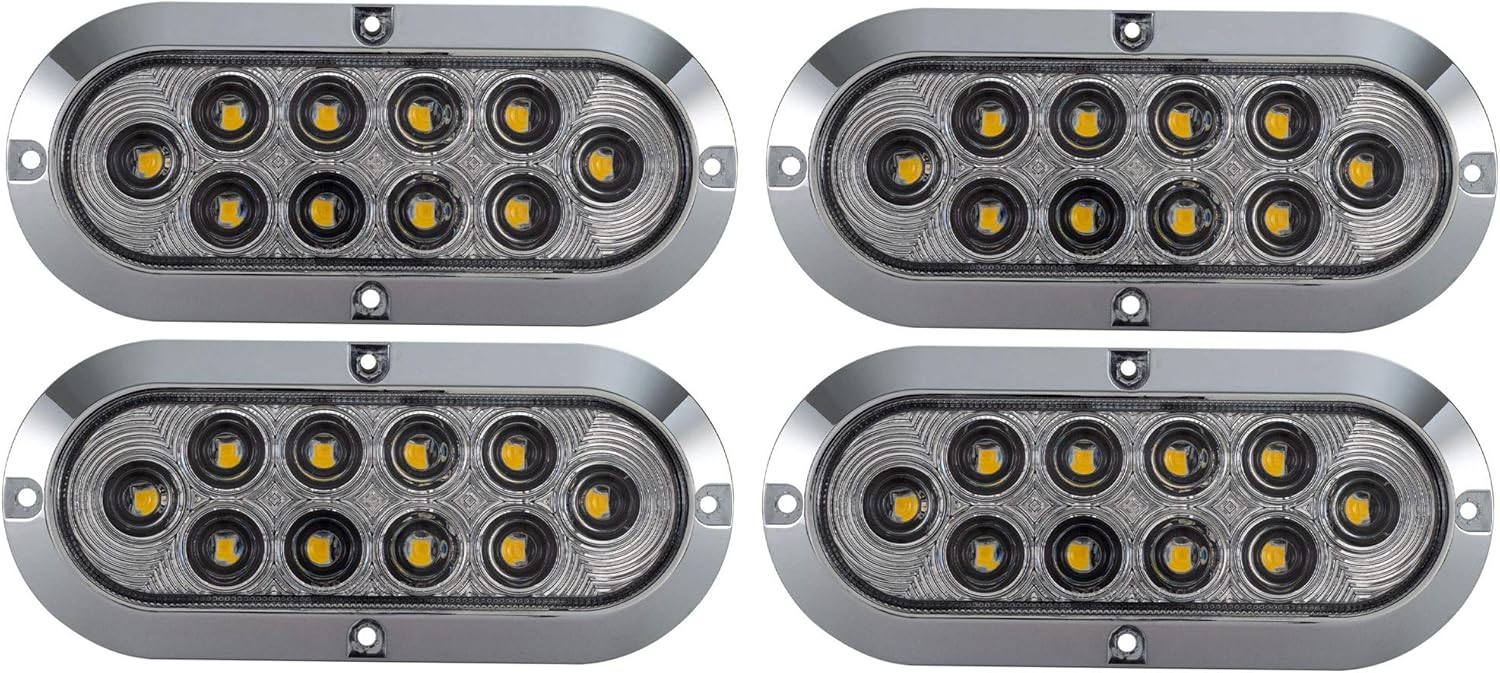 Long Haul Clear/Red 6" Oval Surface Mount Stop/Tail/Turn LED with Chrome Bezel | Kit (4 Pack)