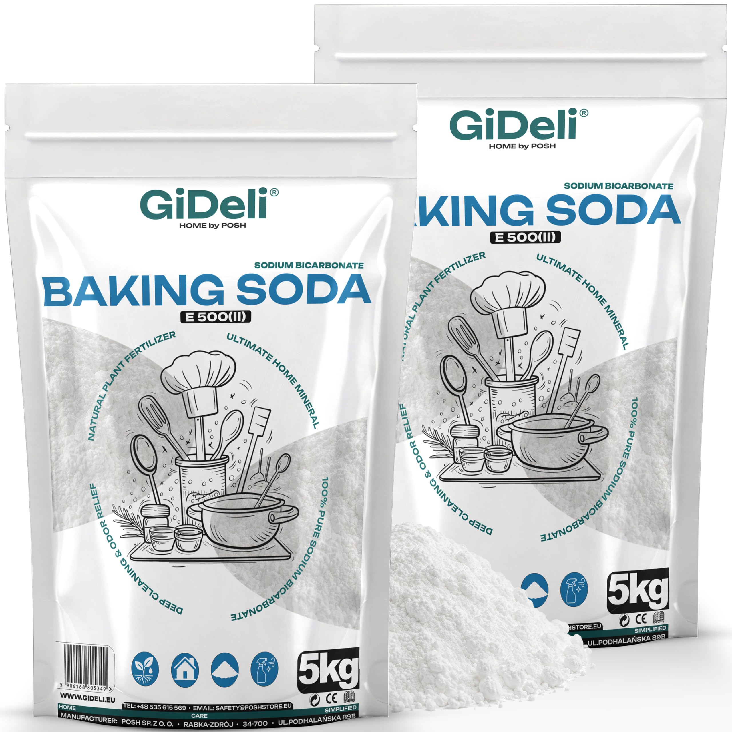 GiDeli Natron Lebensmittelqualität 2 x 5kg - Natriumbicarbonat Pulver ohne Zusätze - Ideal zum Koche, Backen, Waschen und Putzen - Vielseitige Anwendung im Haushalt