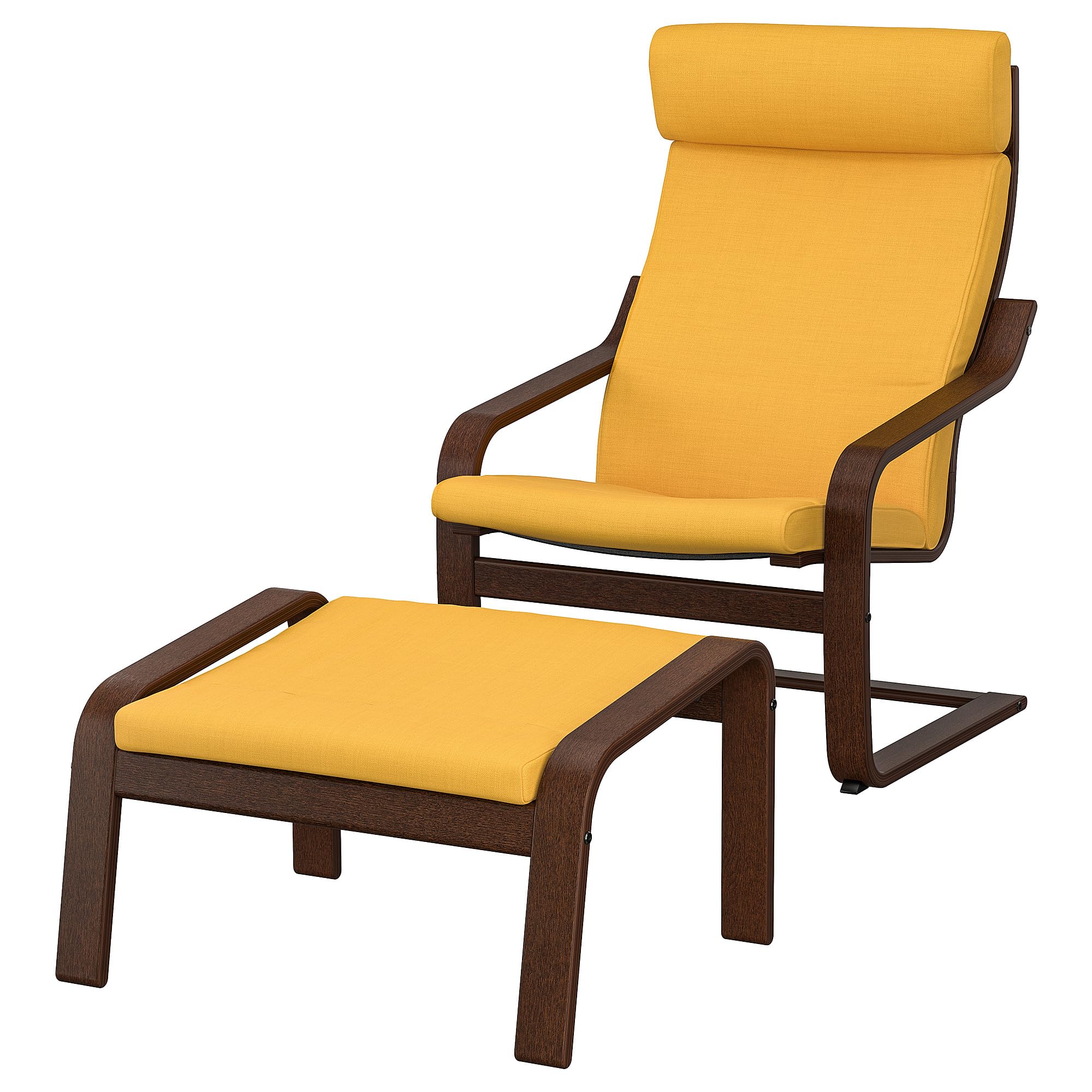 Fauteuil et repose-pieds en tissu jaune Skiftebo et bois marron