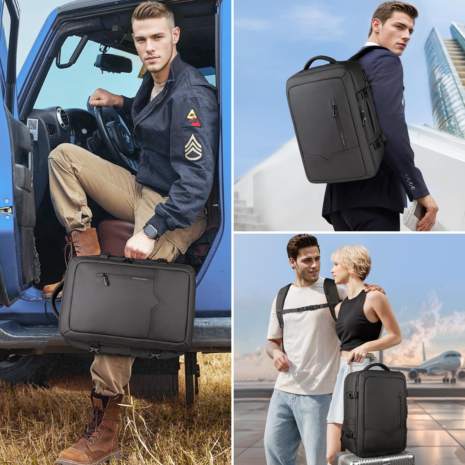 hk Sac à Dos Voyage Cabine Avion 45X36X20 Bagage Cabine Grande étanche Sac à dos pour Ordinateur Portable 17,3 Pouces Homme Femme 30L Travail Affaires Université Noir