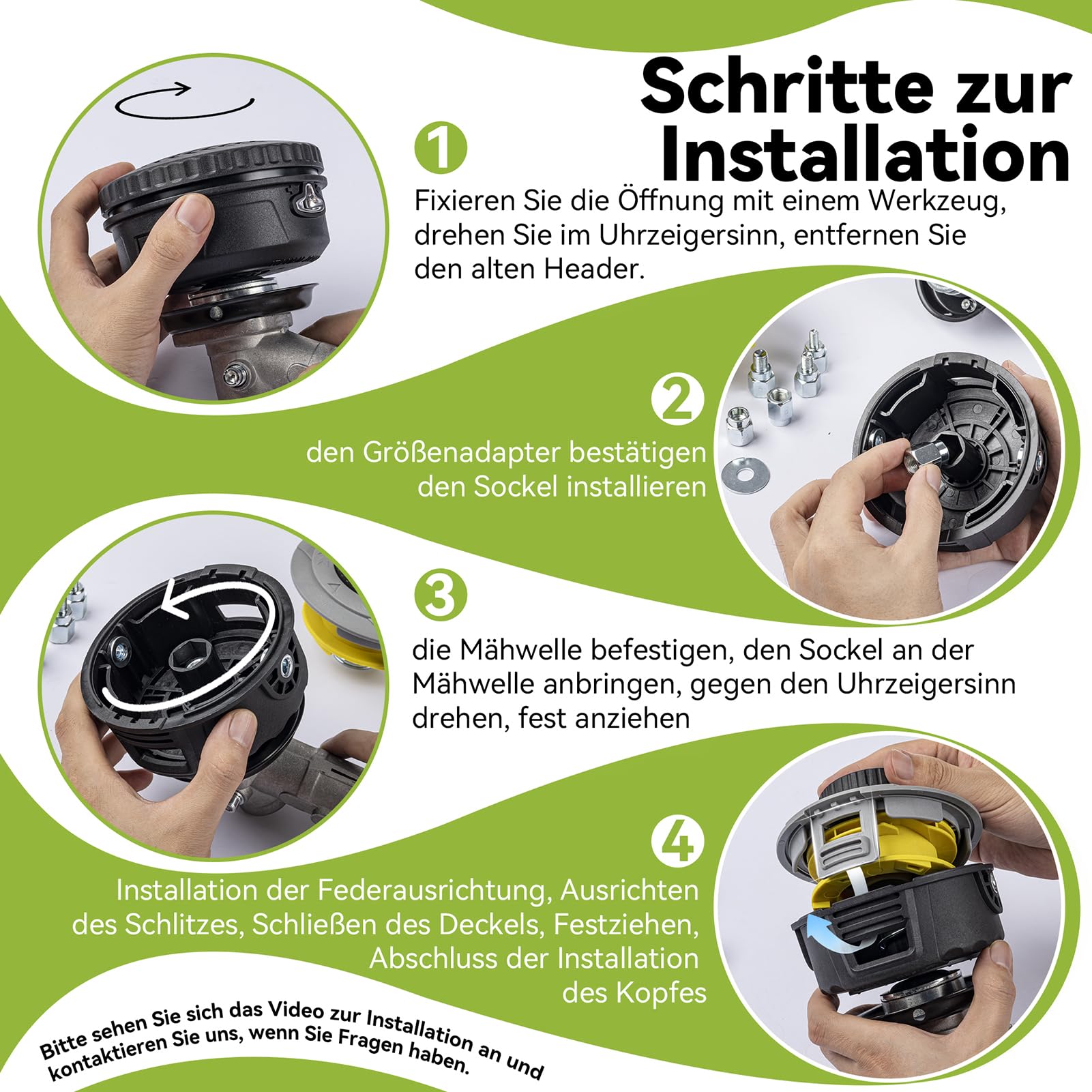 Fadenkopf für Motorsense mit Trimmerfaden,Einfaches Tap & Go System,Universal passende Fadenspule mit 6 Gewindeadapter,für die meisten Akku-Rasentrimmer und Akku-Freischneide (Orange)