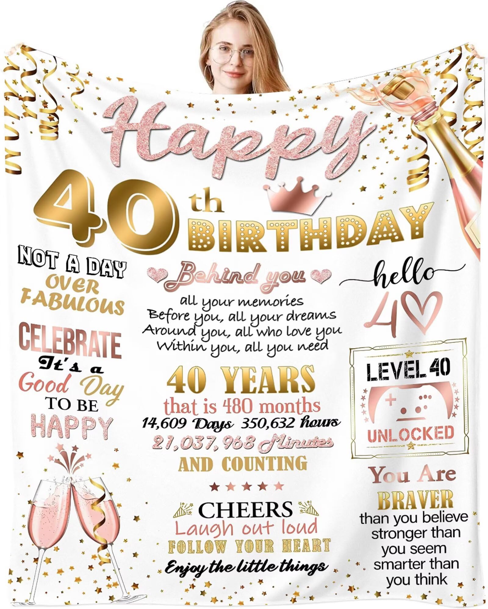 Fecifte 40th Birthday Gifts Blanket for Women, 40 Year Old Birthday Decorations Presents, Personalised Flanell 40th Birthday Blanket Gifts for Women Wife Sister 50"x60"