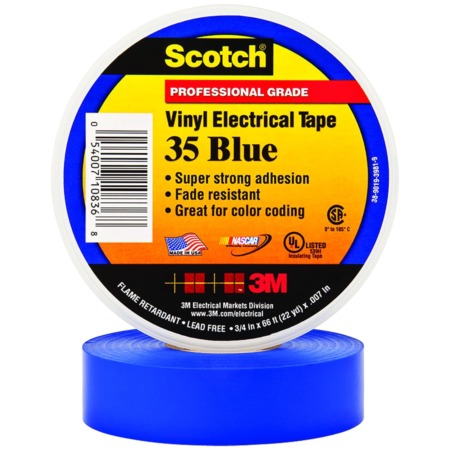 Ship Now Supply 3M™ 35 Colored Electrical Tape, 3/4" x 66', Blue, 10/Case, 3M Stock# 7000006095
