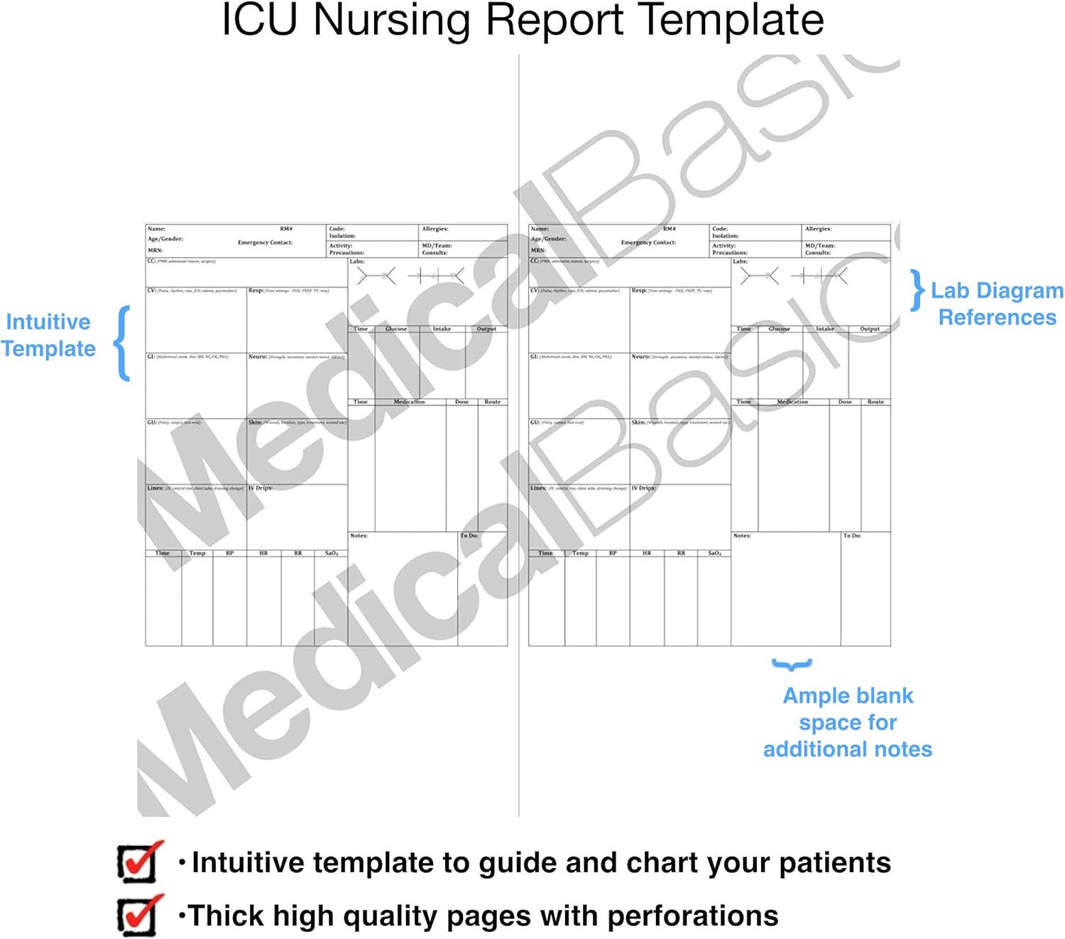 ICU Nursing Notebook - large print patient template notebook, quick charting for medical emergency note taking - Image 2