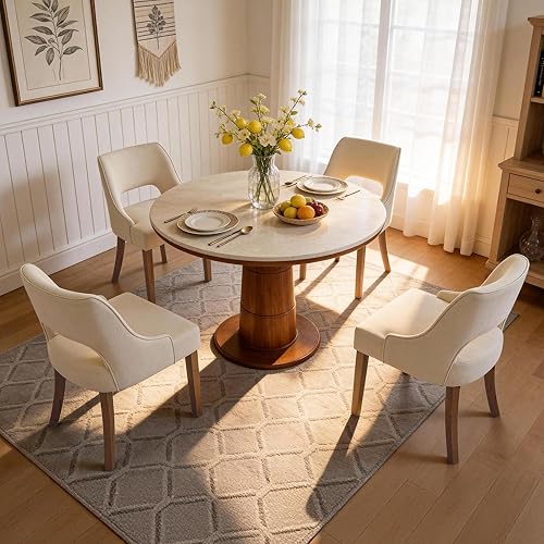 Miniatura 6 de ClinQ Juego de 2 sillas de comedor de madera, sillas de cocina tapizadas de tela moderna, silla de comedor moderna de mediados de siglo para cocina,