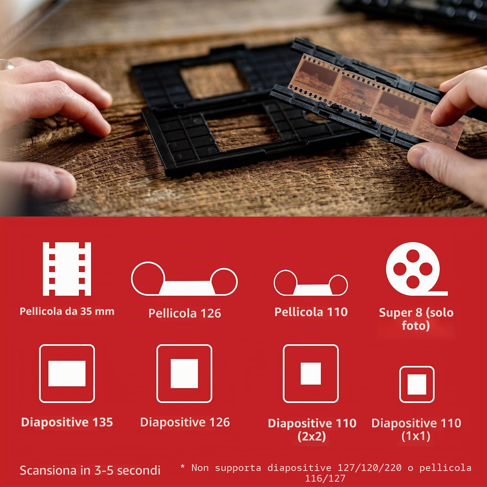 Magnasonic, scanner tutto in uno da 25MP con display da 5" e HDMI, converte pellicole 35mm/126/110/Super 8 e diapositive 135/126/110 in foto digitali, memoria integrata