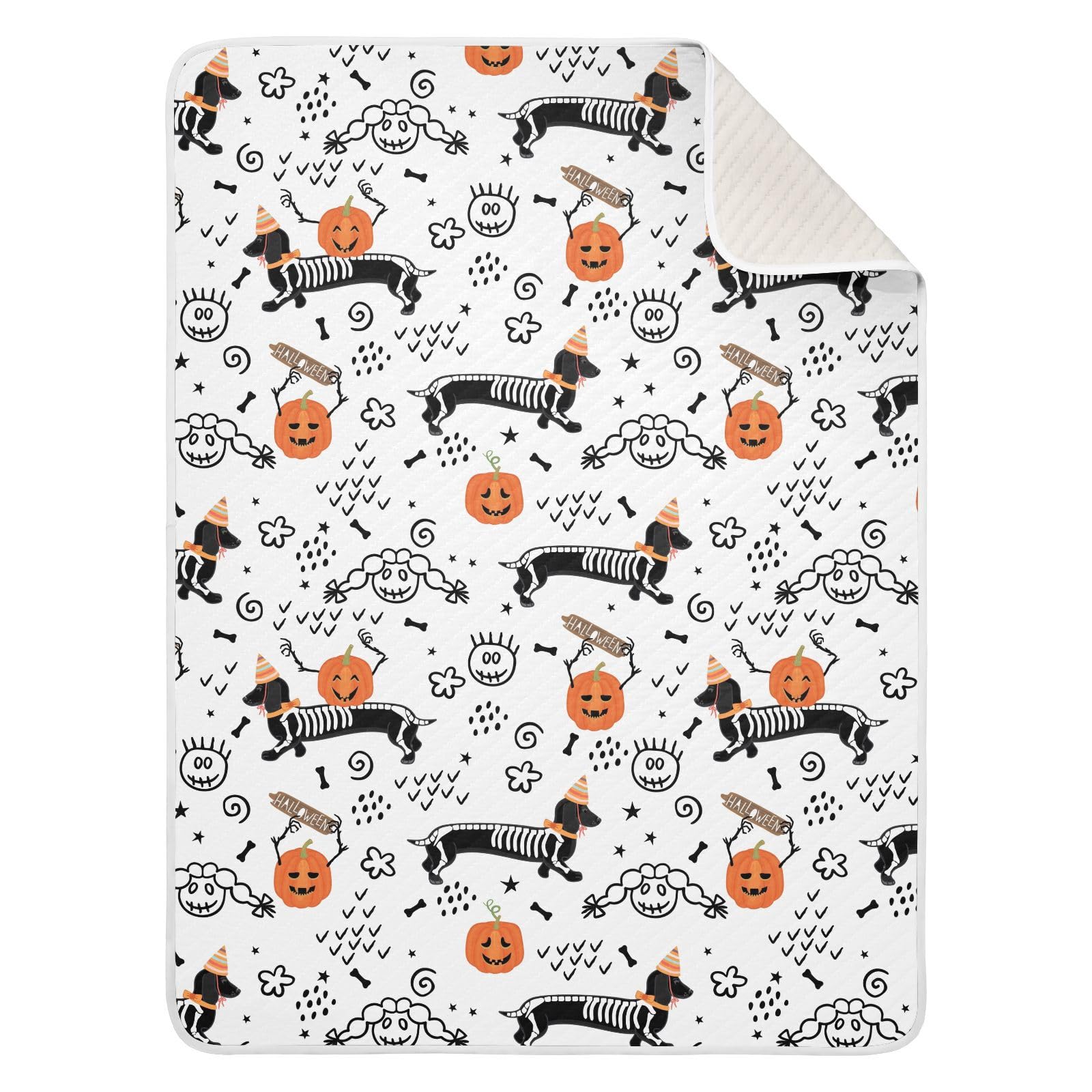 Ollabaky Halloween Dog Dachshund Skeleton Baby Blanket for Boys Girls Cotton Throw Blanket Swaddle Blanket for Crib Stroller Nursery Receiving Blanket Infant Toddler Unisex 30"x40"