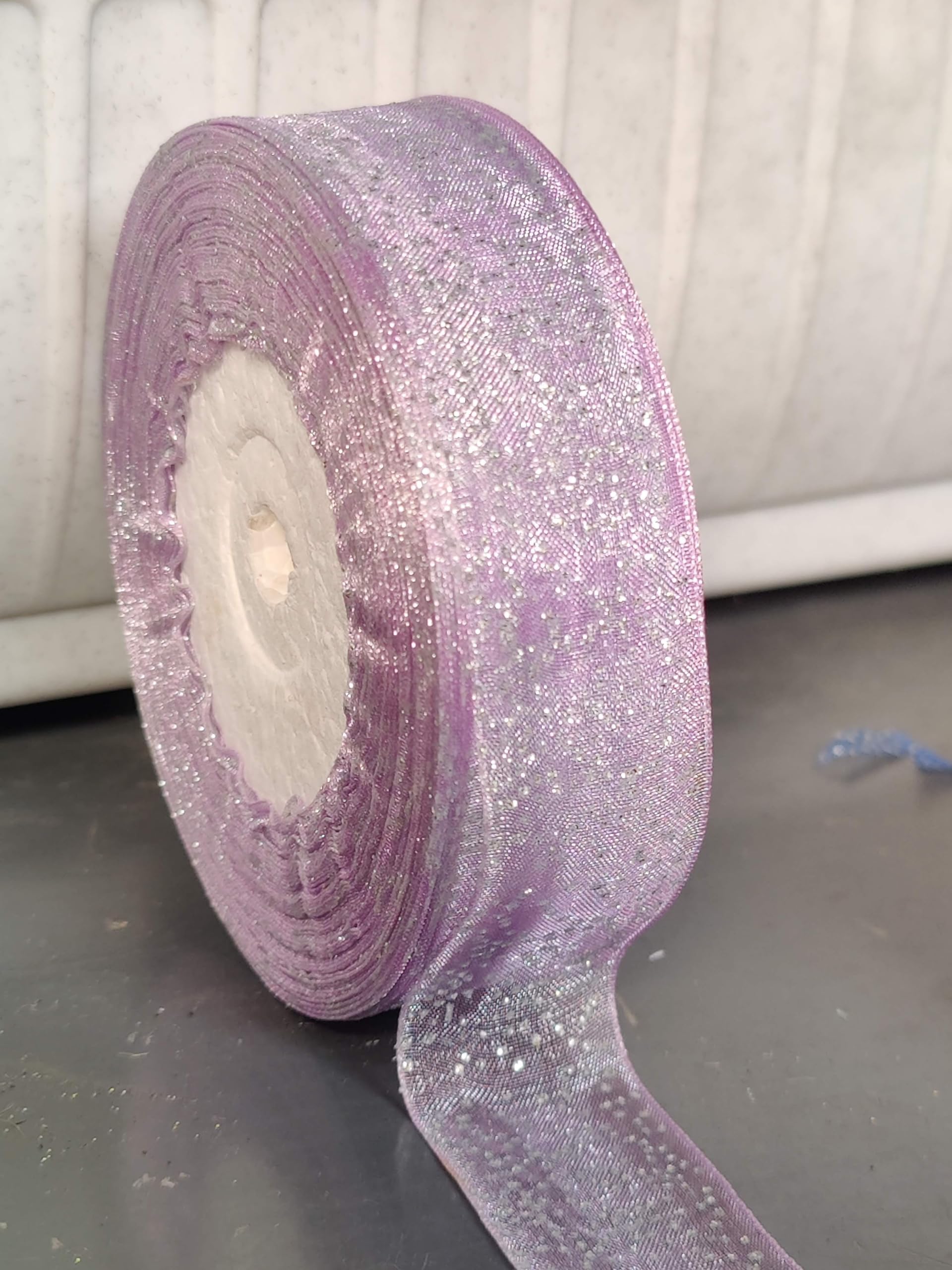 UKIYO | Sparkling Organza Ribbon (L=5 Meter,W=1 Inch) for Bridal Gift wrap, Wrapping Bows, Gift Bows, Christmas Bows, Party Decoration (Lilac)
