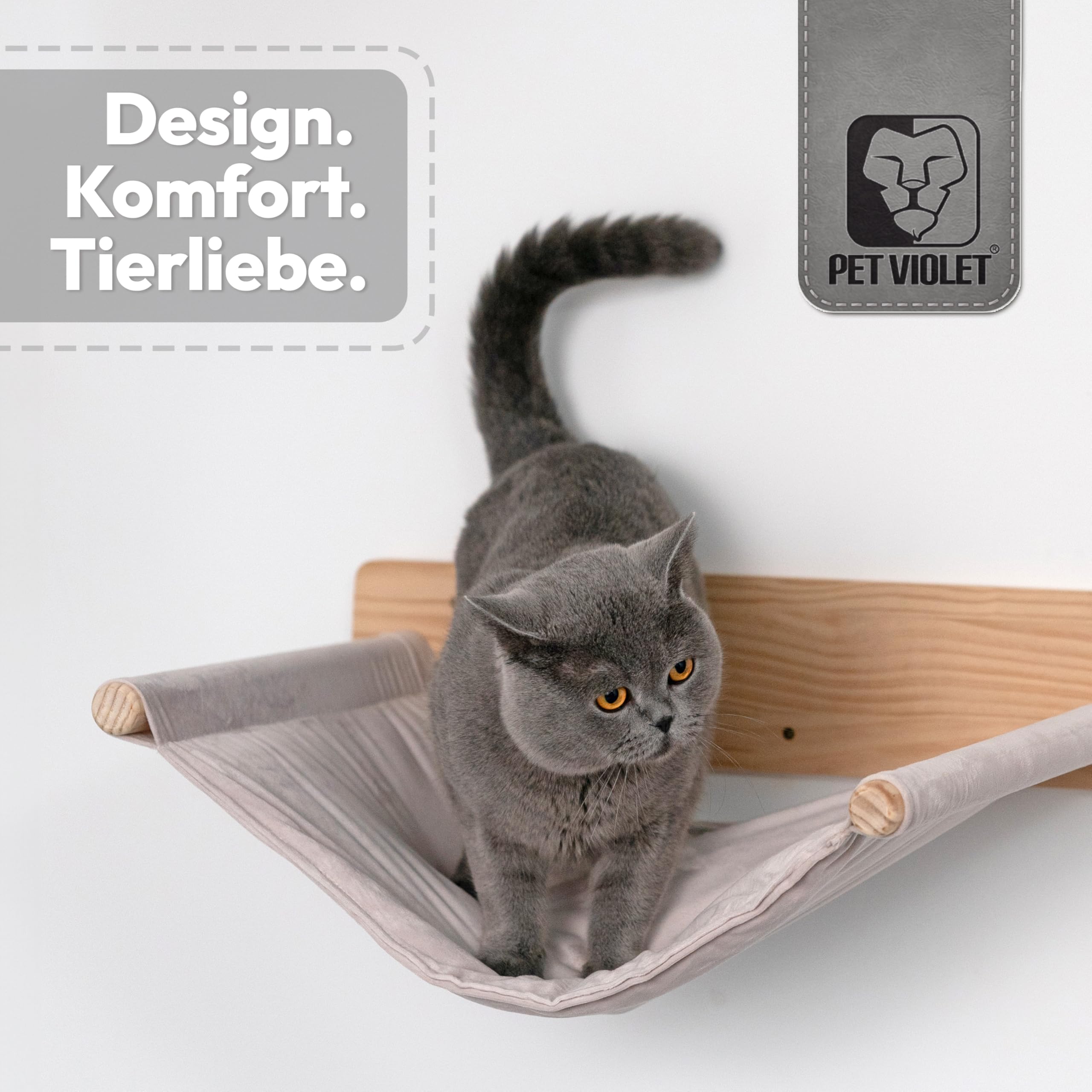 Katzen Wand-Hängematten Set – 2 Hängematten & 3 Plattformen aus Massivholz & Sisal Modularer Katzen Kletterwand-Turm für Wandmontage stabile Schlafplätze & Kletterwege