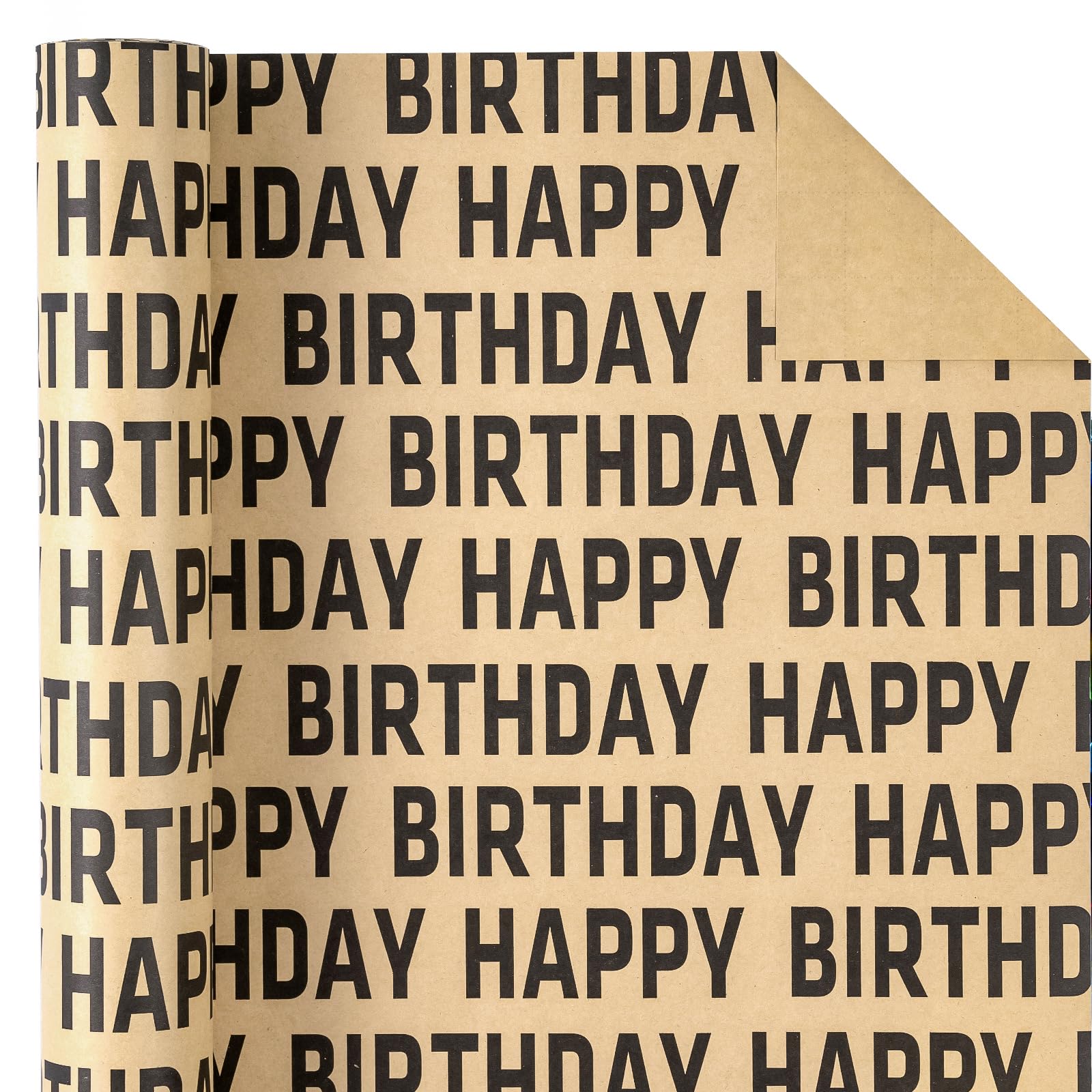 WRAPAHOLIC Rollo de papel de regalo de cumpleaños gigante, 30 pulgadas x 33 pies, papel de regalo de feliz cumpleaños negro para hombres y mujeres, celebración de fiesta