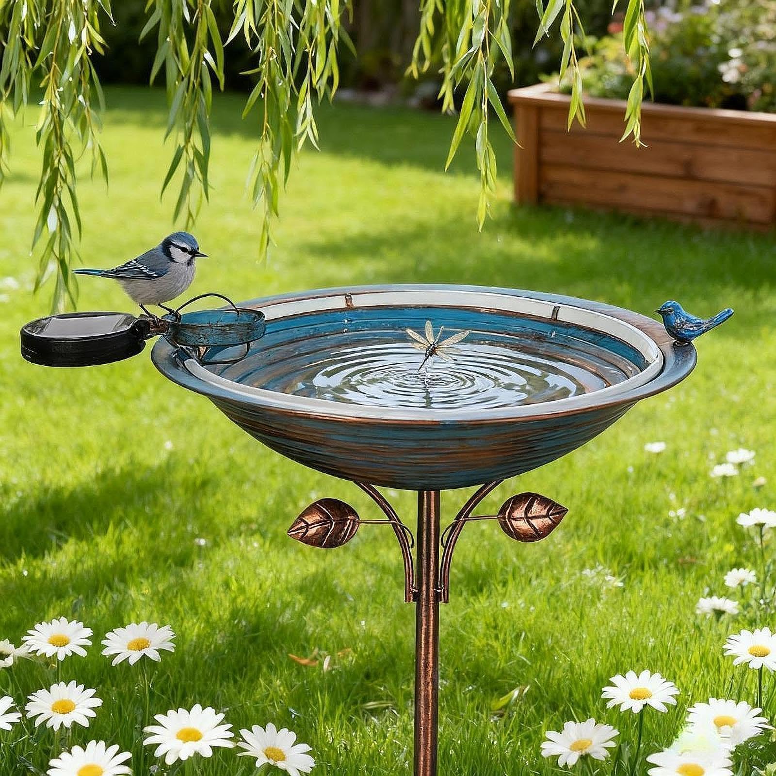 Sharplace Comedero para Pájaros, Bebedero para Pájaros de Jardín, Cuenco, Elegante Bebedero para Pájaros Instalable con Estaca de Metal para Amantes de Las Aves