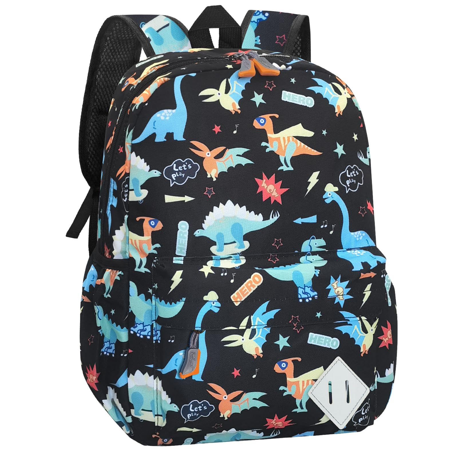 VGJ Kids Backpack for Girls Boys - 15 Inch Dinosaur Childrens Backpack Cute School Bag Kindergarten Backpack for Ages 3-8, Black