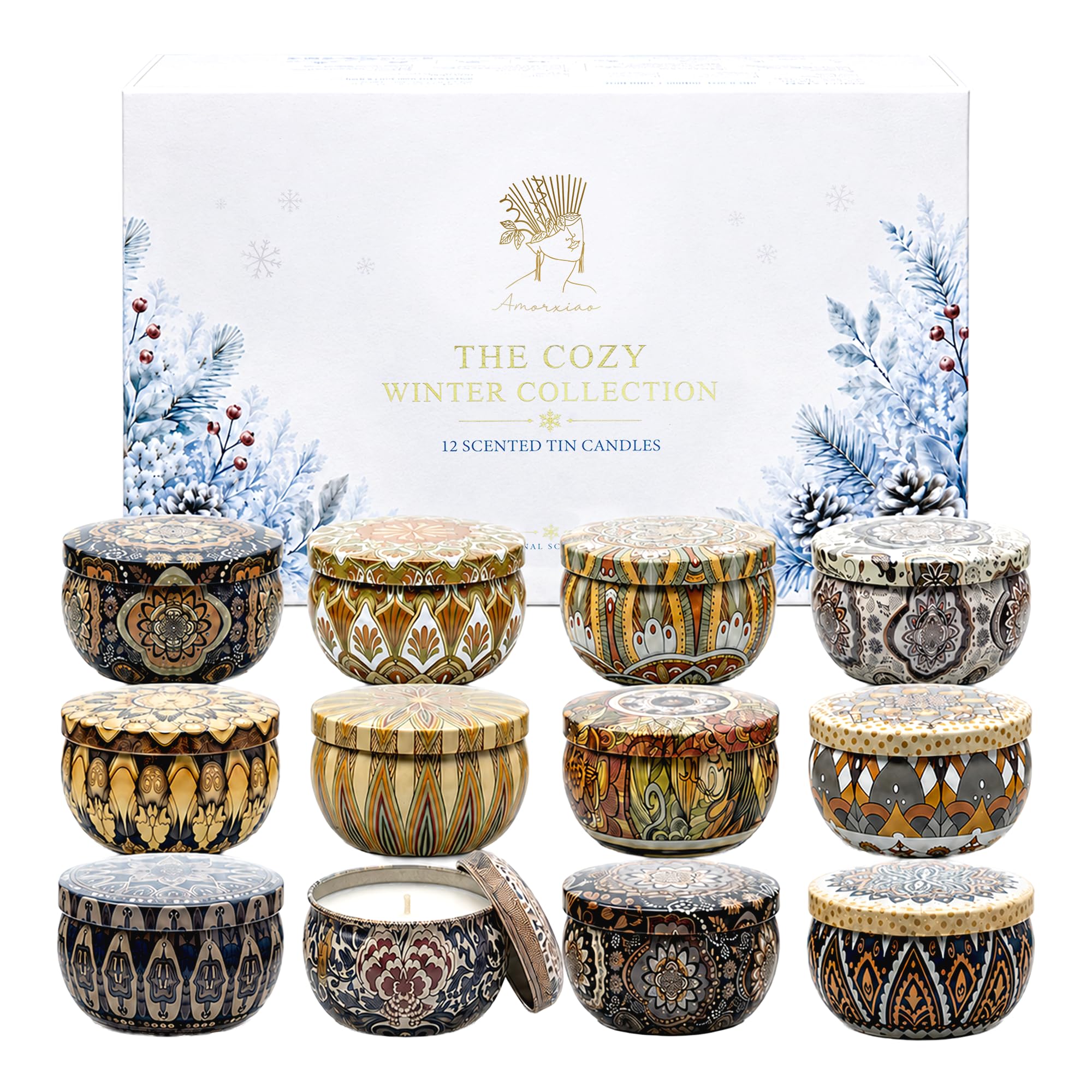 Set regalo di candele invernali, 12 candele profumate per la casa, 70,9 g