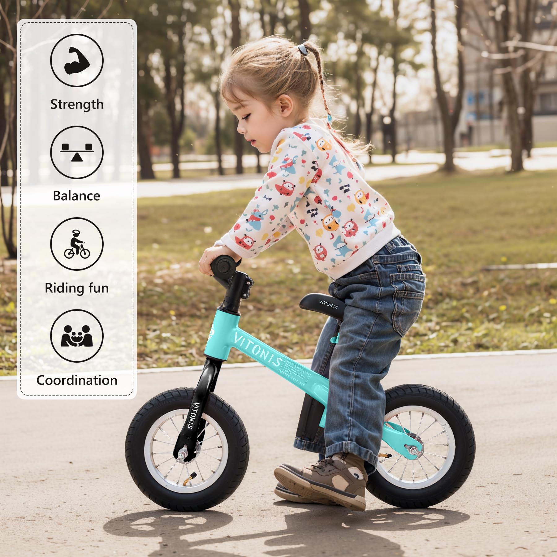 VITONIS balance bike Bicicletta Bambini Senza Pedali per 1,5-4 Anni Fino a 35 Kg, Sedile regolabile, sicuro e ultraleggero per bambini e bambine